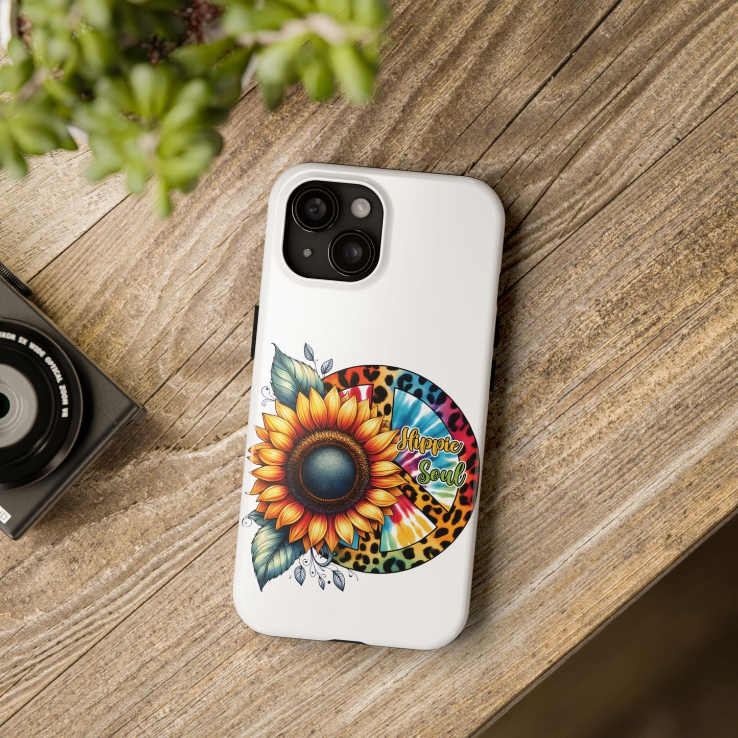HIPPIE SOUL, SUNFLOWER, PEACE SYMBOL. Tough Phone Case.