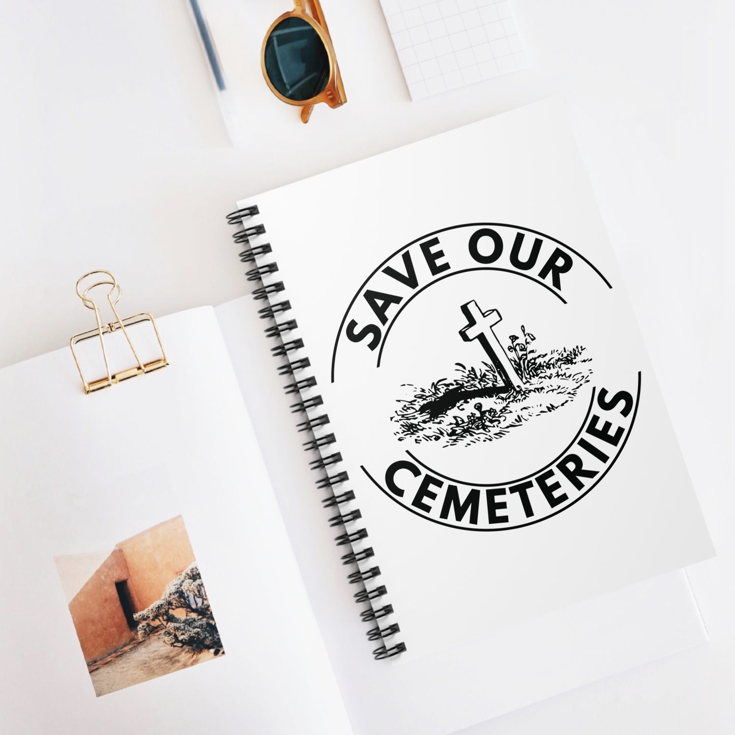 SAVE OUR CEMETERIES. Spiral Notebook, Ruled Line, Diary, Journal.
