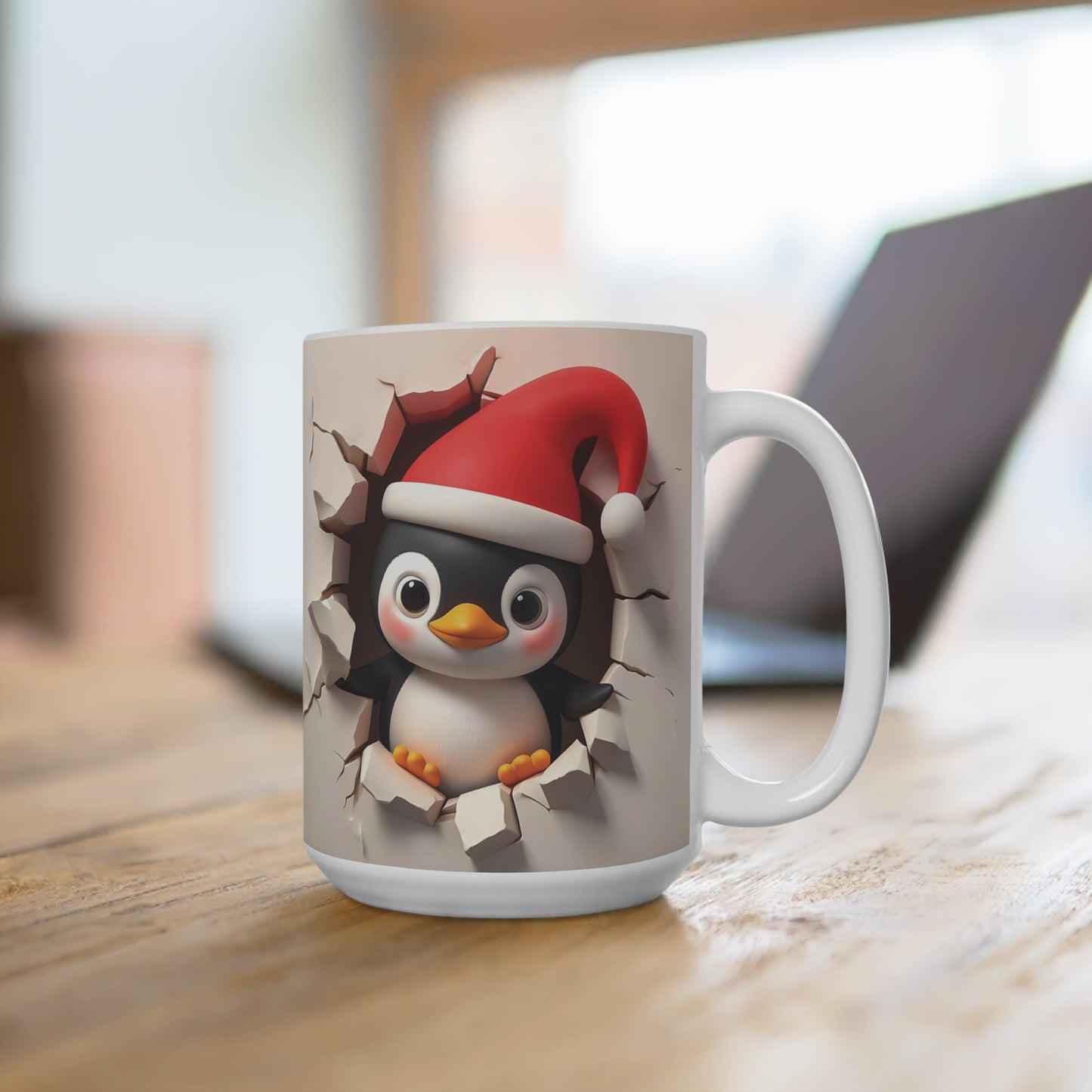 SMILING, AND MOONING PENGUIN. 15oz Coffee, Tea, Hot Chocolate Mug.