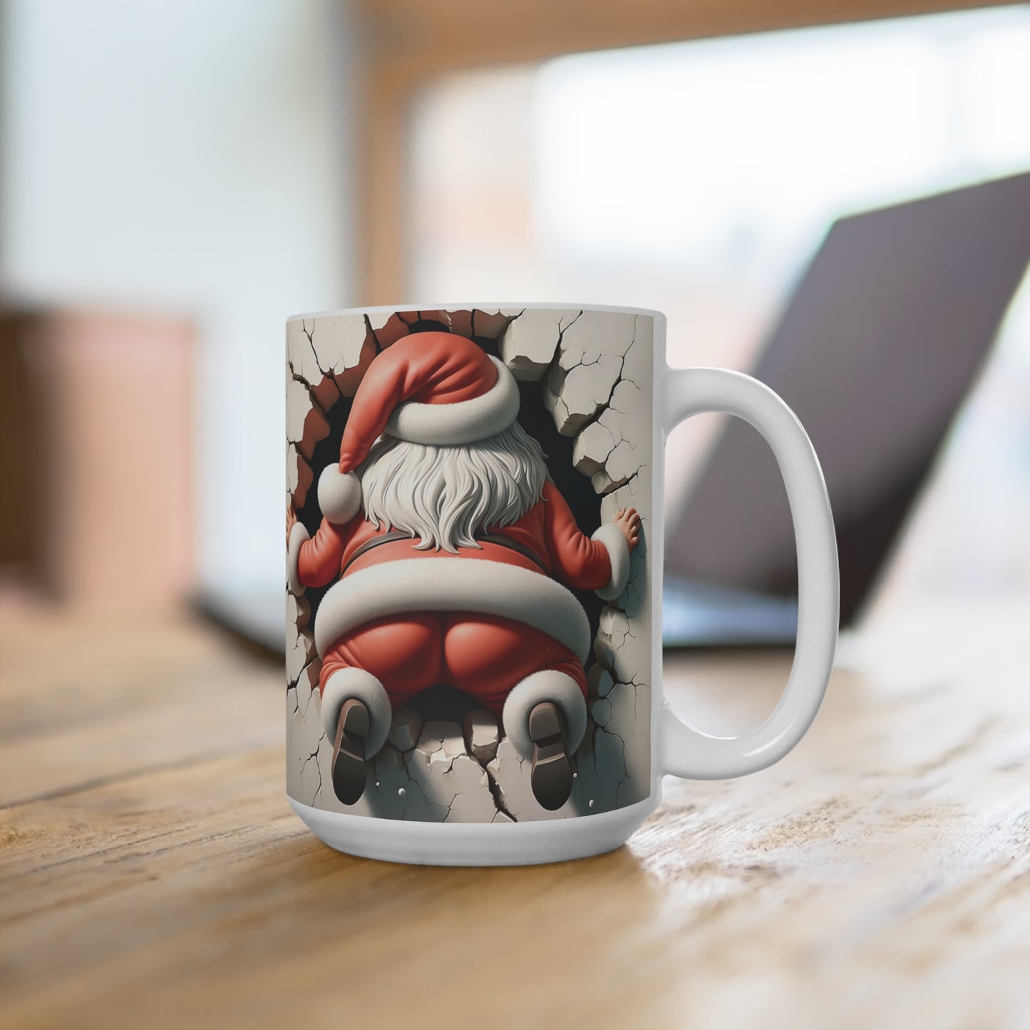 SMILING, AND MOONING SANTA CLAUS. 15oz Coffee, Tea, Hot Chocolate Mug.