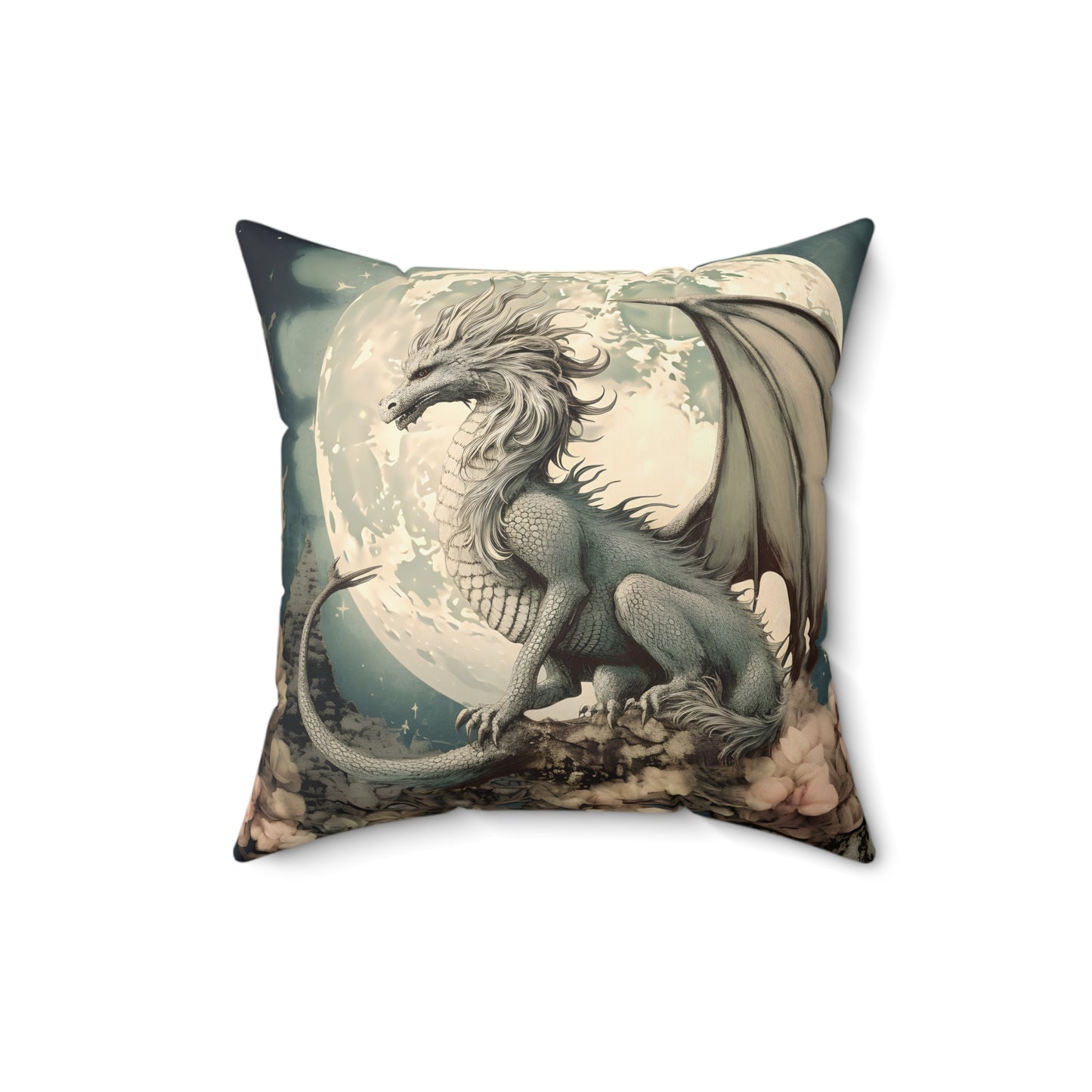 PROTECTIVE DRAGON, FULL MOON. MOON LOVER. DRAGON LOVER. Throw Pillow in Four Sizes.