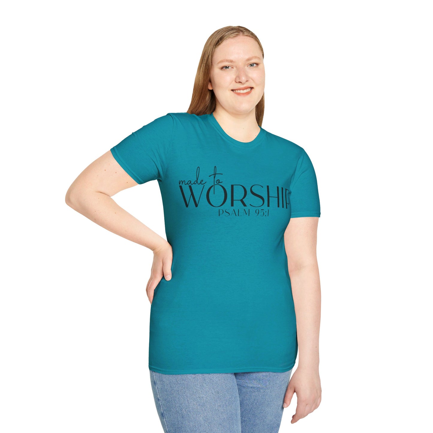 MADE TO WORSHIP PSALM 95:1. Cotton, Short Sleeve, Crew Neck Tee.