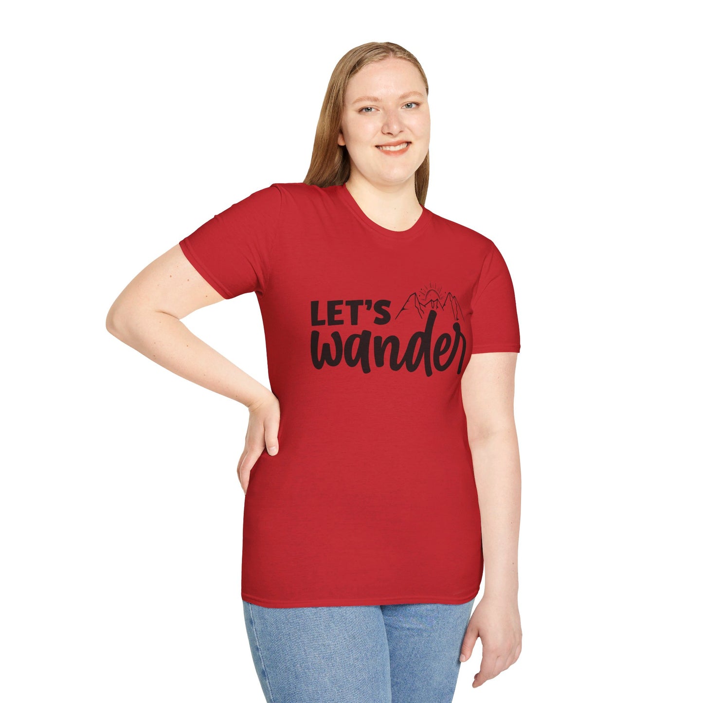 LET'S WANDER. HIKING HUMOR. Cotton, Short Sleeve, Crew Neck Tee.