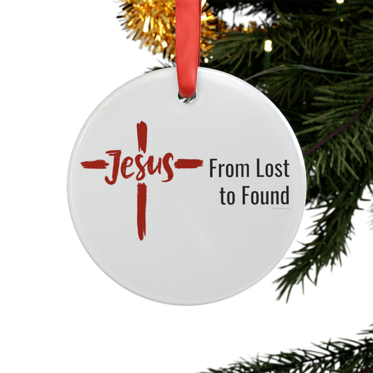 Jesus, From Lost to Found Christmas Ornament at SherriFowler.com and can be used on either side with a red ribbon to tie to your Christmas tree