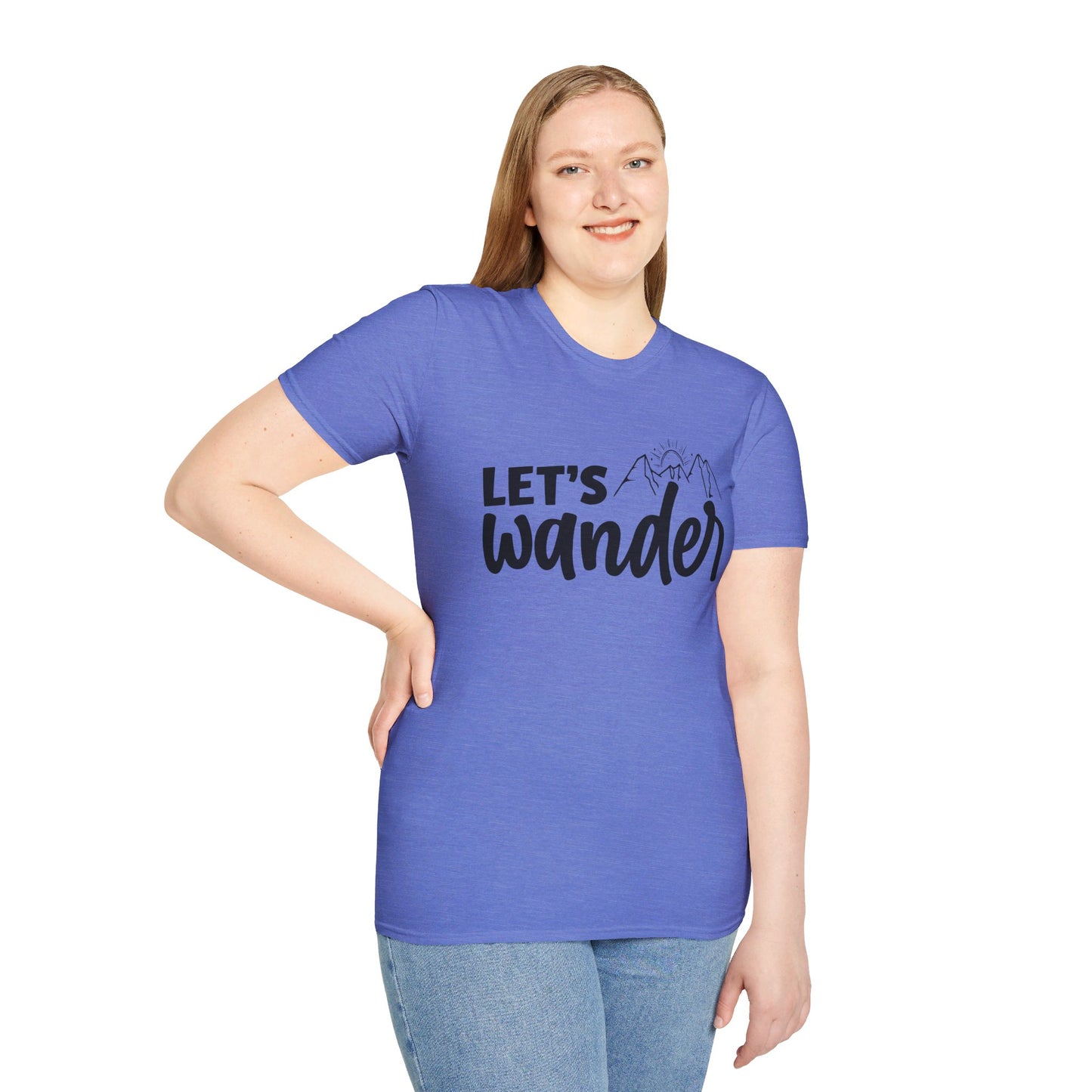 LET'S WANDER. HIKING HUMOR. Cotton, Short Sleeve, Crew Neck Tee.