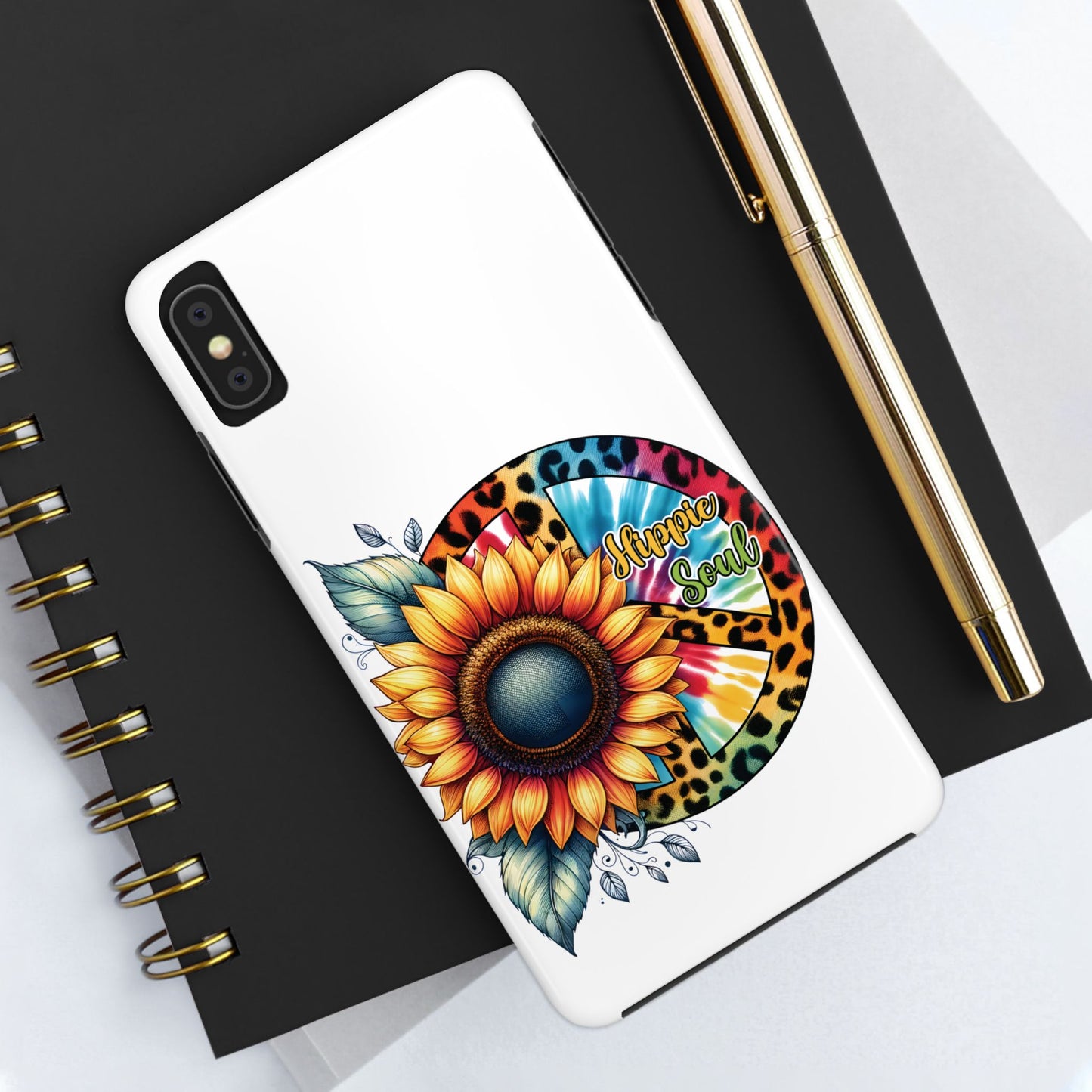 HIPPIE SOUL, SUNFLOWER, PEACE SYMBOL. Tough Phone Case.
