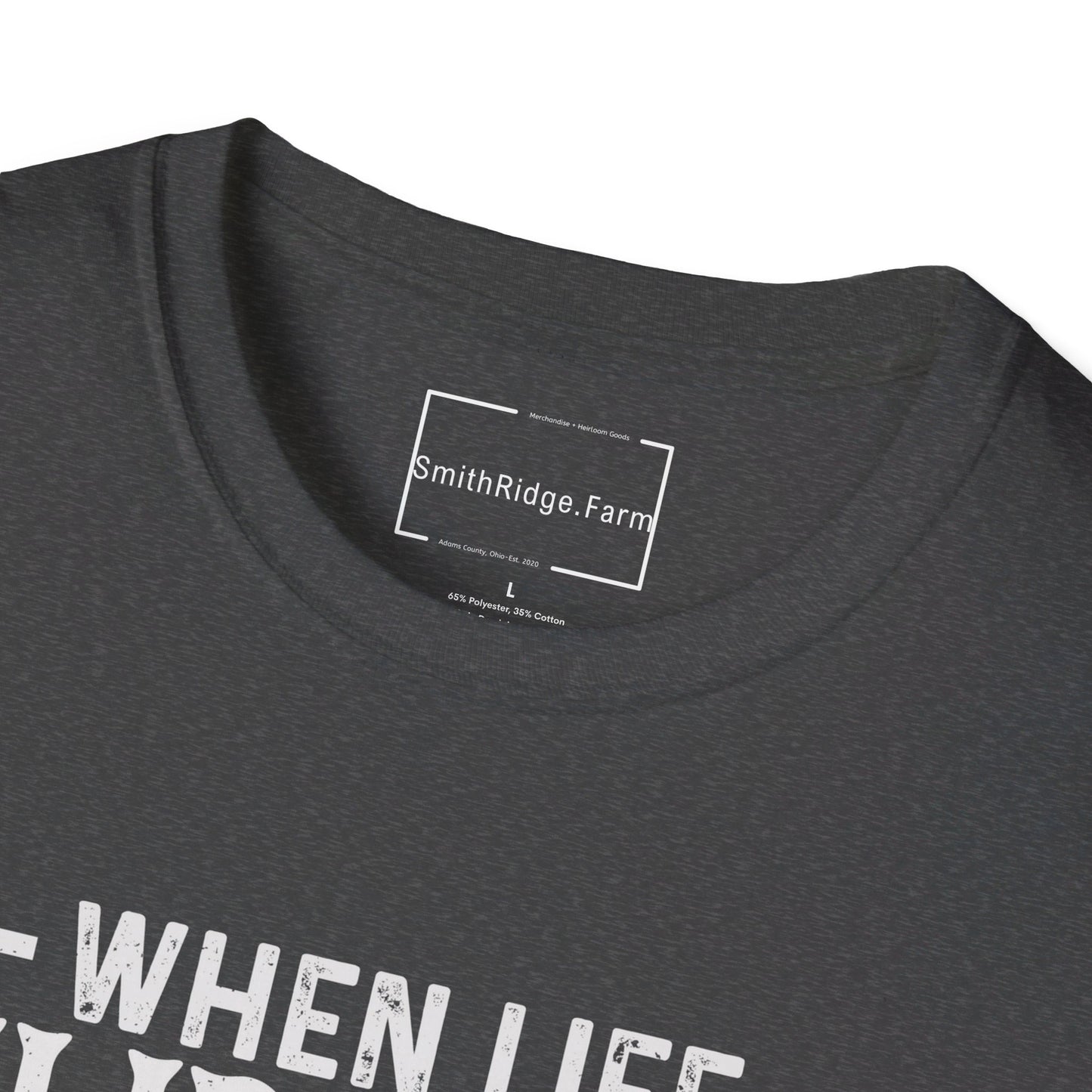 WHEN LIFE THROWS YOU A CURVE, LEAN INTO IT. MOTORCYCLE HUMOR. Cotton, Short Sleeve, Crew Neck Tee.