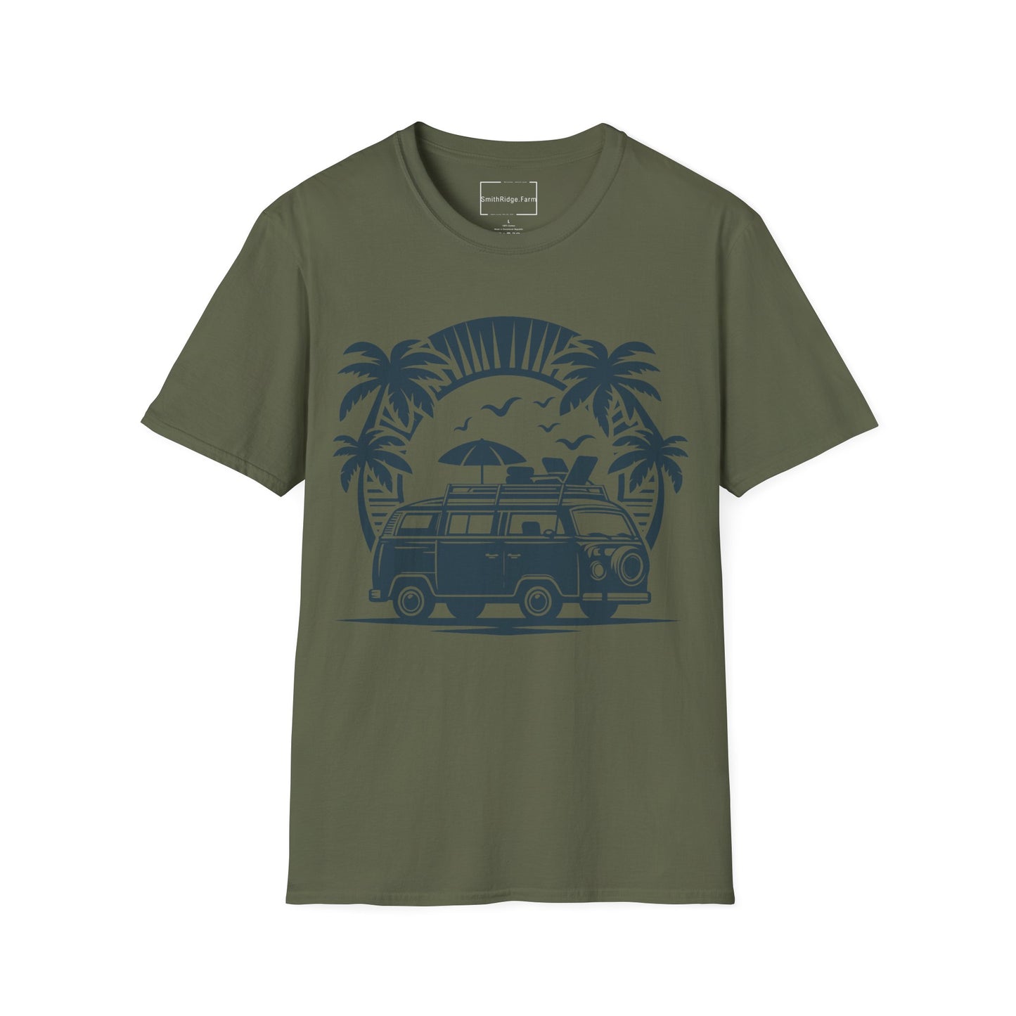 VINTAGE VOLKSWAGON ON THE BEACH. Cotton, Short Sleeve, Crew Neck Tee.