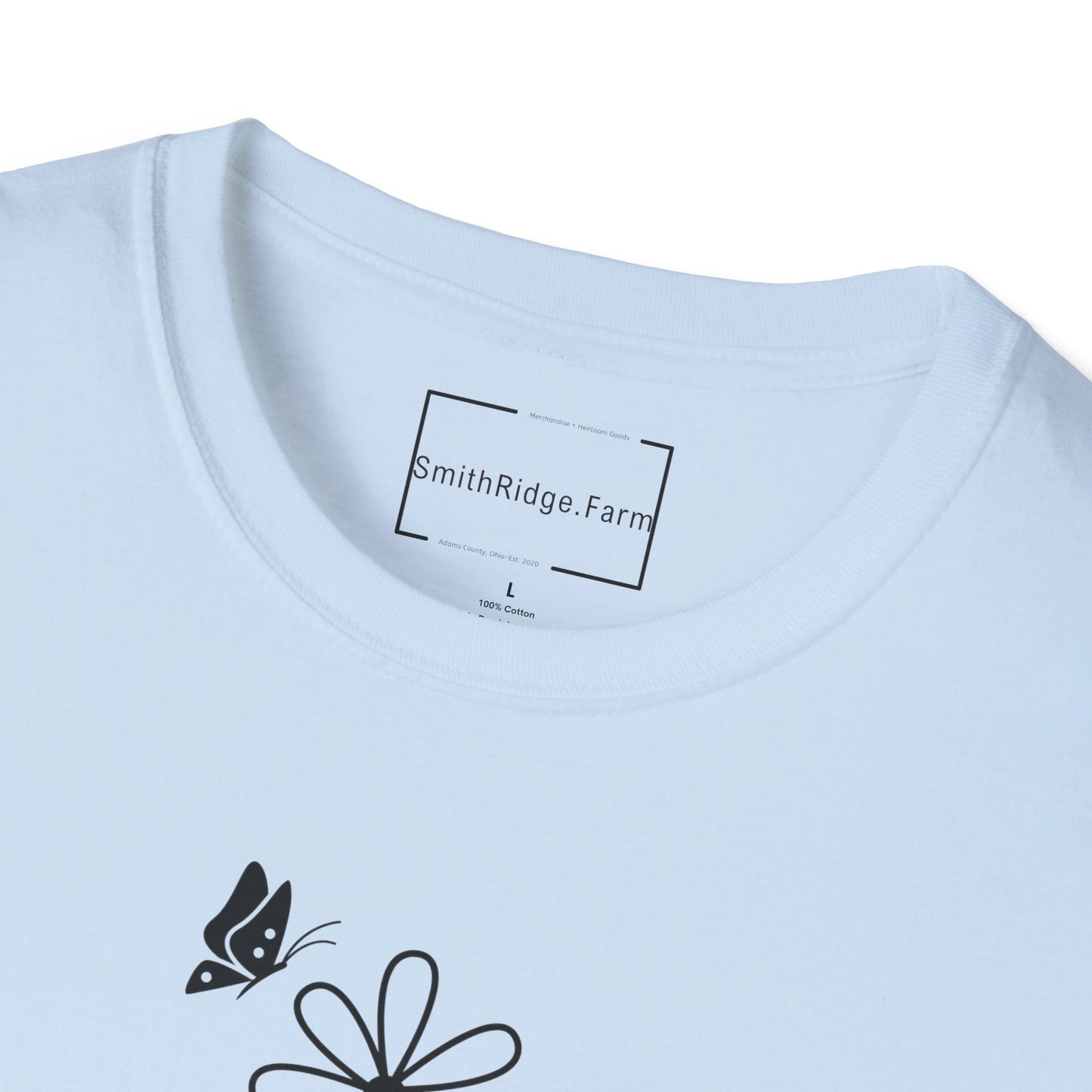 FAITH, HOPE, LOVE, FLOWERS. Cotton, Short Sleeve, Crew Neck Tee in Light Colors.