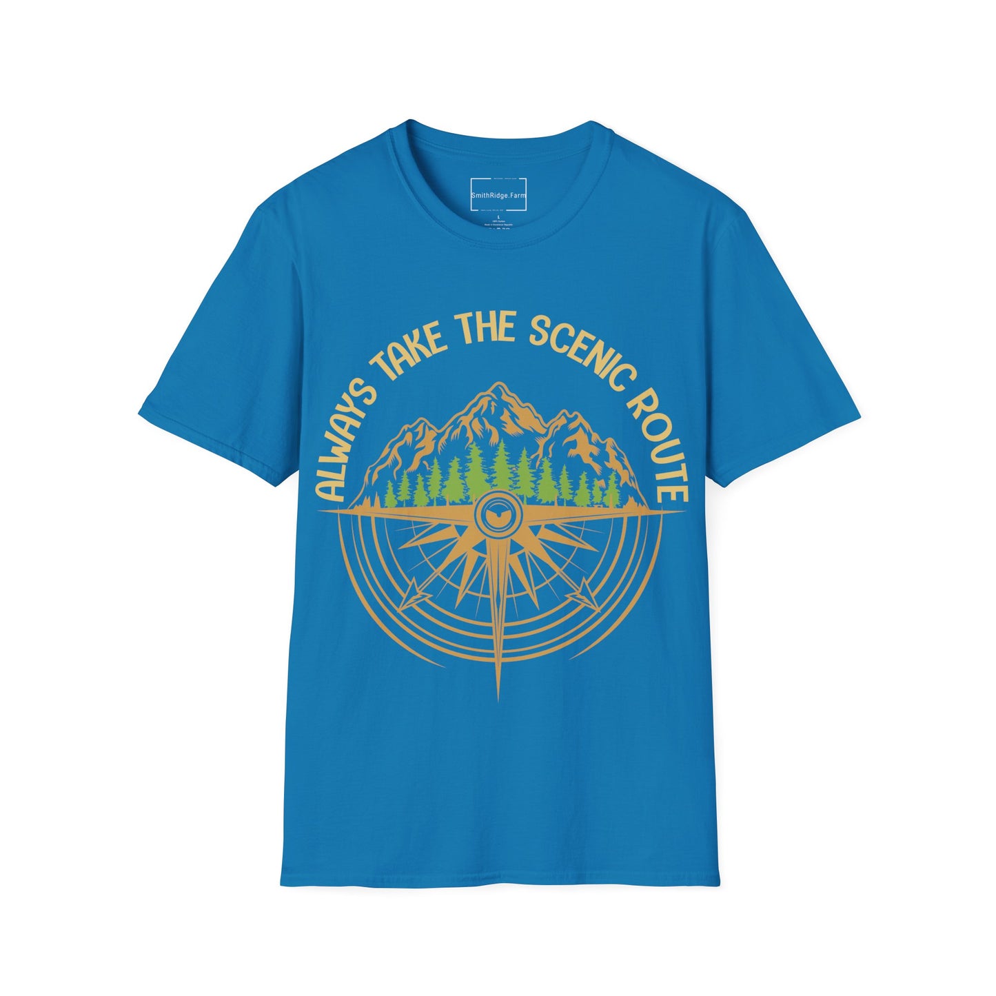 ALWAYS TAKE THE SCENIC ROUTE. HIKING HUMOR. Cotton, Short Sleeve, Crew Neck Tee.