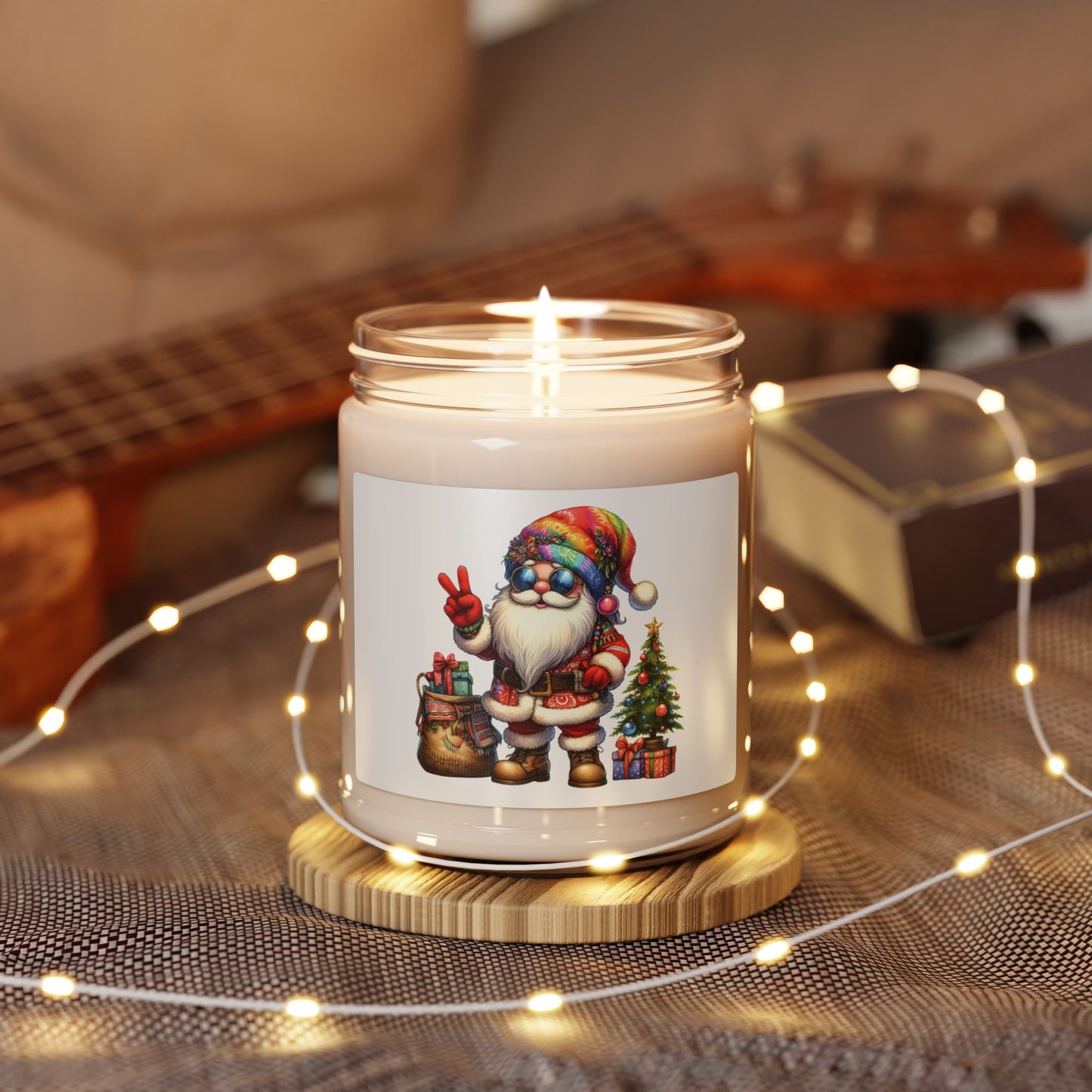 SANTA, CHRISTMAS GNOME. HIPPIE GNOME. Soy Candle in 9oz Glass Jar, Scented or Unscented.