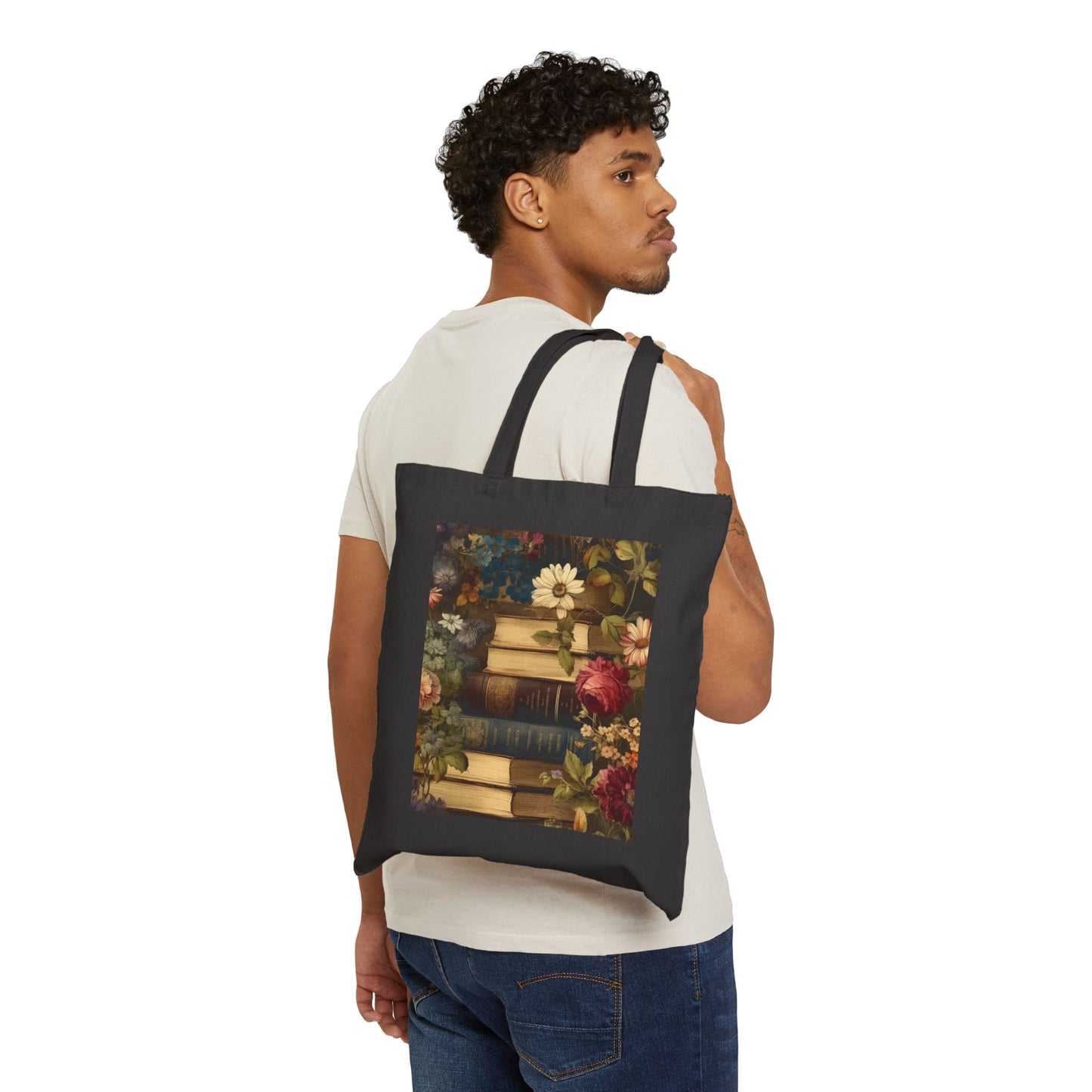 I LOVE BOOKS. I LOVE READING. BOOK LOVER. Cotton Canvas Tote Bag in Black or Natural.