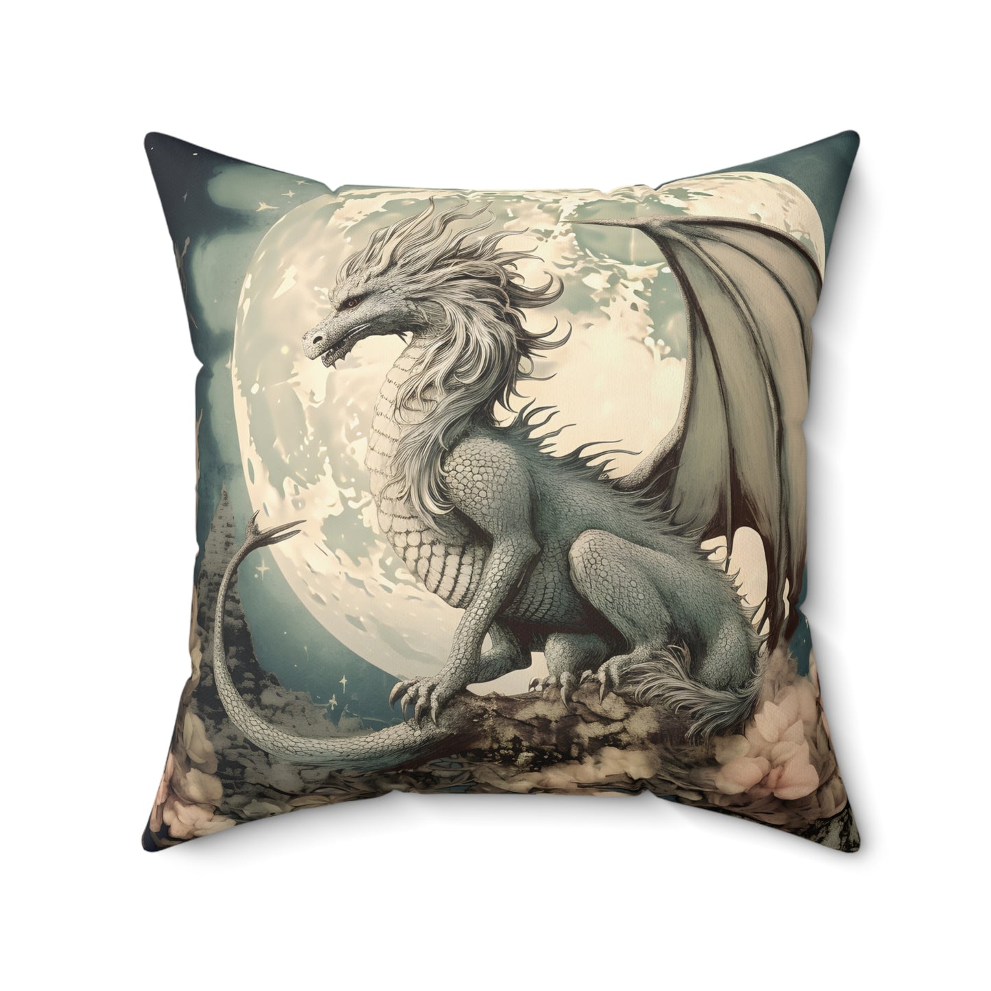 PROTECTIVE DRAGON, FULL MOON. MOON LOVER. DRAGON LOVER. Throw Pillow in Four Sizes.