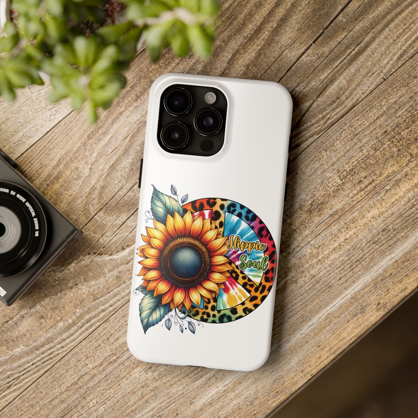 HIPPIE SOUL, SUNFLOWER, PEACE SYMBOL. Tough Phone Case.