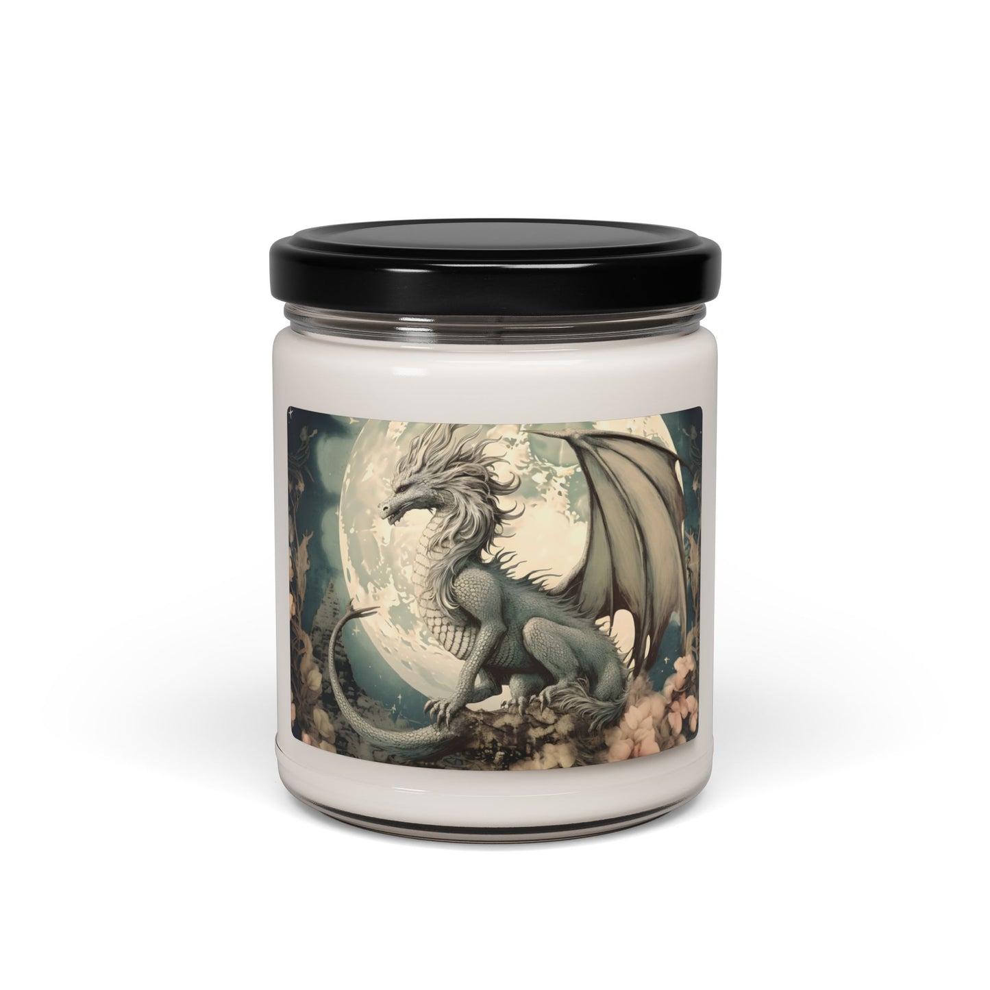PROTECTIVE DRAGON, FULL MOON. MOON LOVER. DRAGON LOVER. Soy Candle in 9oz Glass Jar, Scented or Unscented.