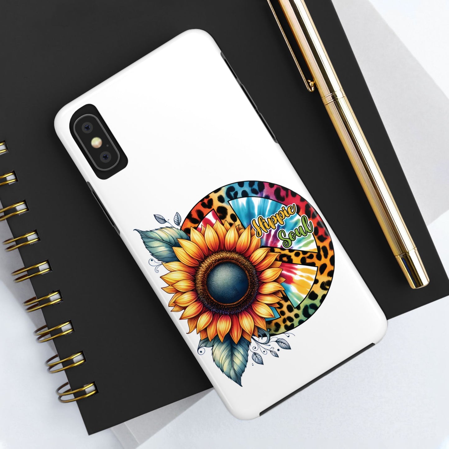 HIPPIE SOUL, SUNFLOWER, PEACE SYMBOL. Tough Phone Case.