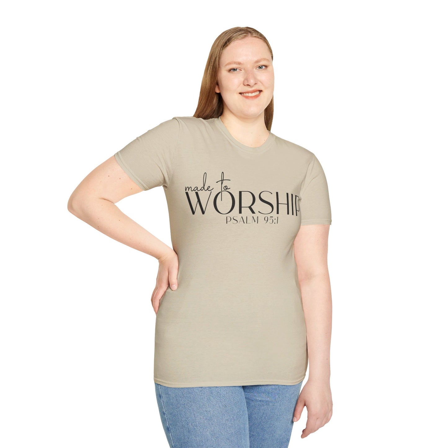 MADE TO WORSHIP PSALM 95:1. Cotton, Short Sleeve, Crew Neck Tee.