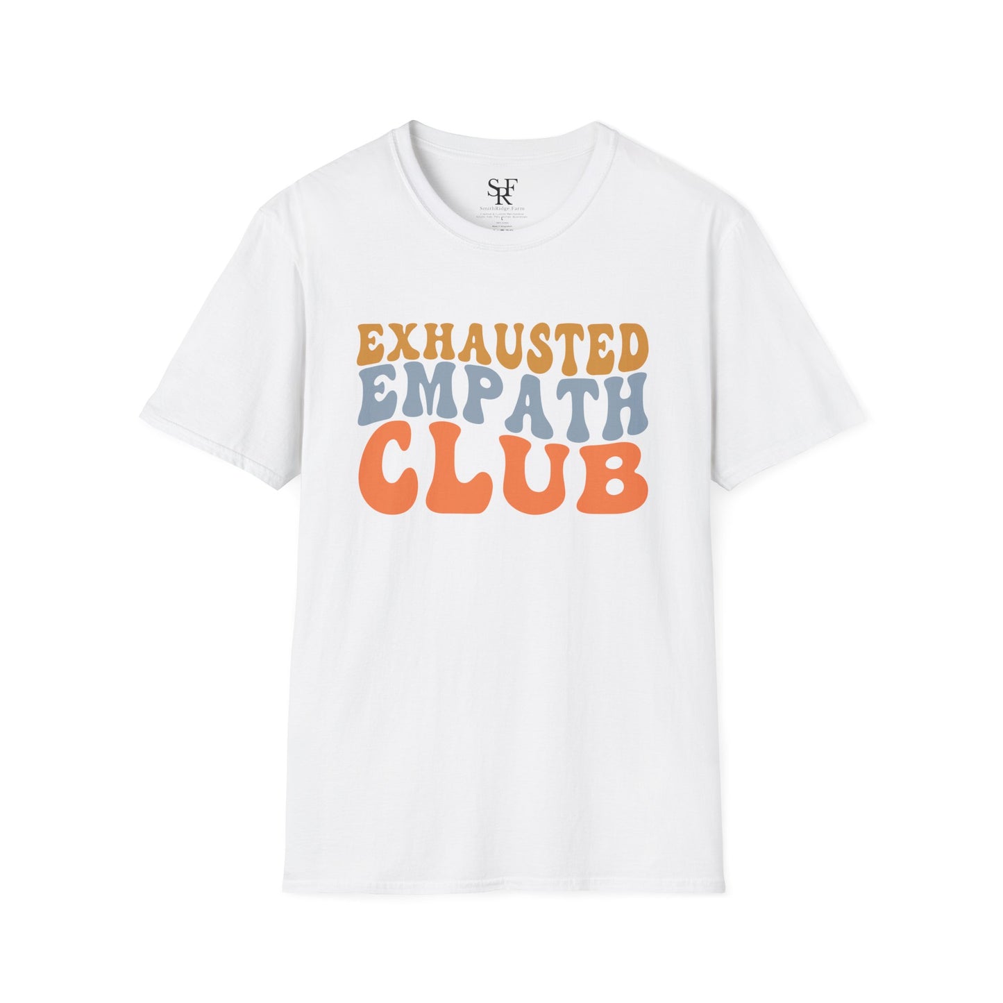 EXHAUSTED EMPATH CLUB. Empath Humor. Cotton, Short Sleeve, Crew Neck T-Shirt
