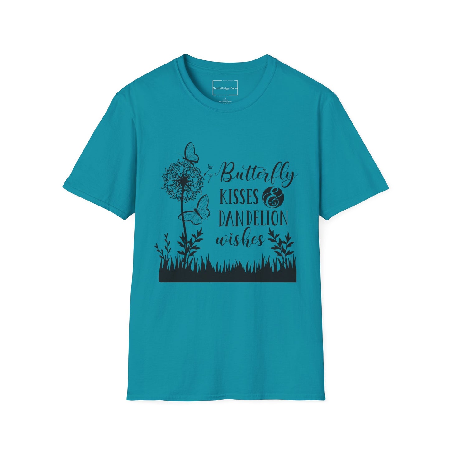 BUTTERFLY KISSES AND DANDELION WISHES. Cotton, Short Sleeve, Crew Neck Tee.