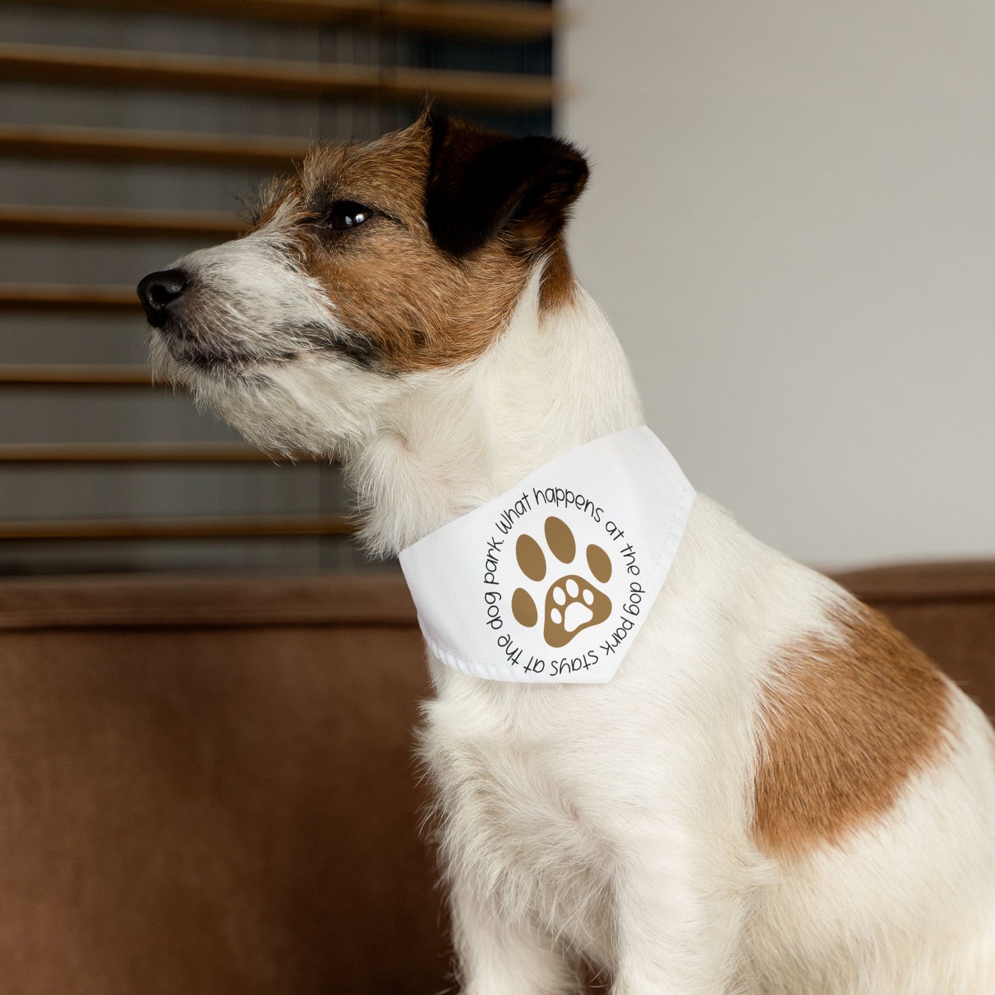 WHAT HAPPENS AT THE DOG PARK, STAYS AT THE DOG PARK. PET HUMOR. Pet Bandana Collar in Four Sizes.