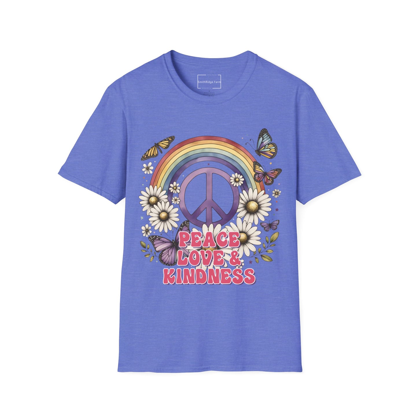 PEACE, LOVE, AND KINDNESS. Cotton, Short Sleeve, Crew Neck Tee.