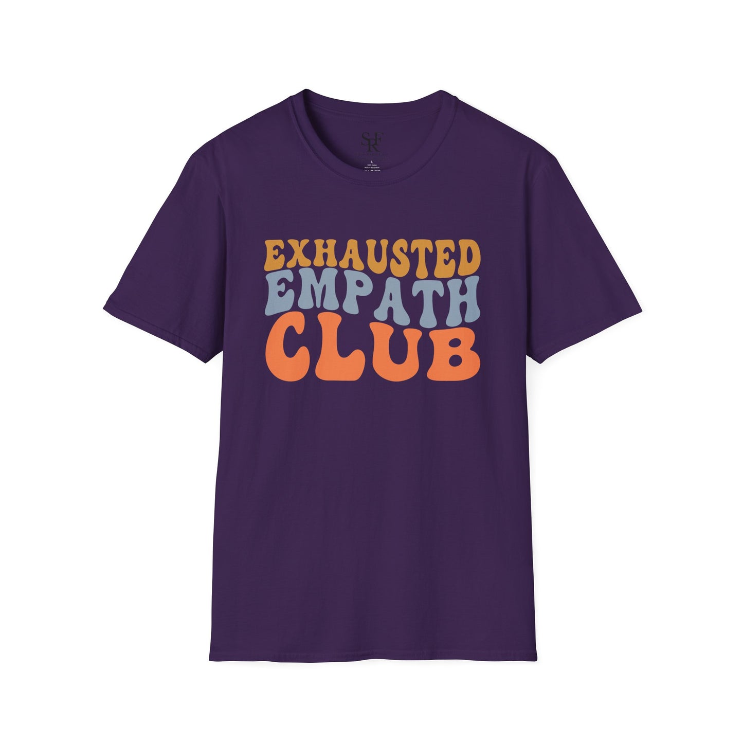 EXHAUSTED EMPATH CLUB. Empath Humor. Cotton, Short Sleeve, Crew Neck T-Shirt