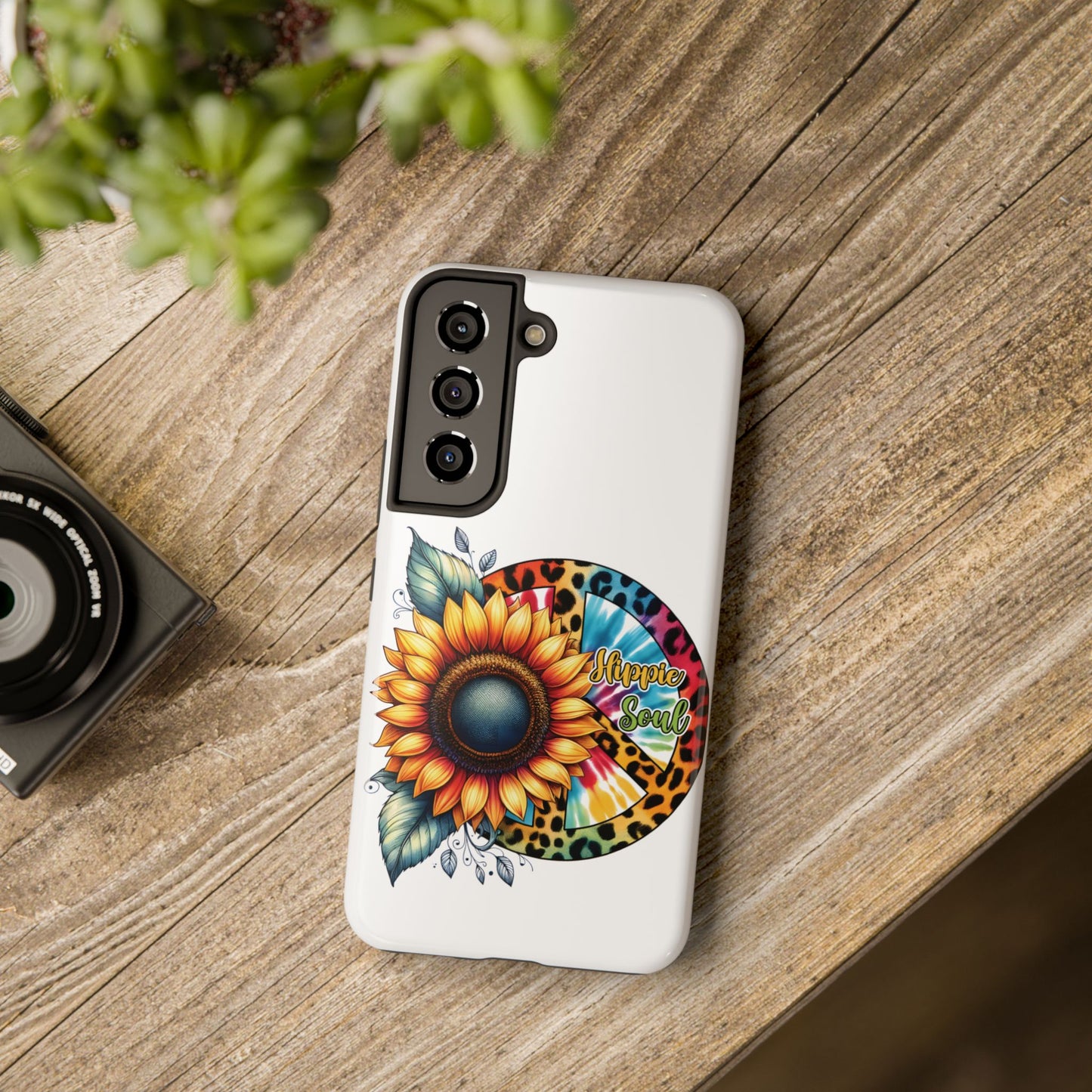 HIPPIE SOUL, SUNFLOWER, PEACE SYMBOL. Tough Phone Case.