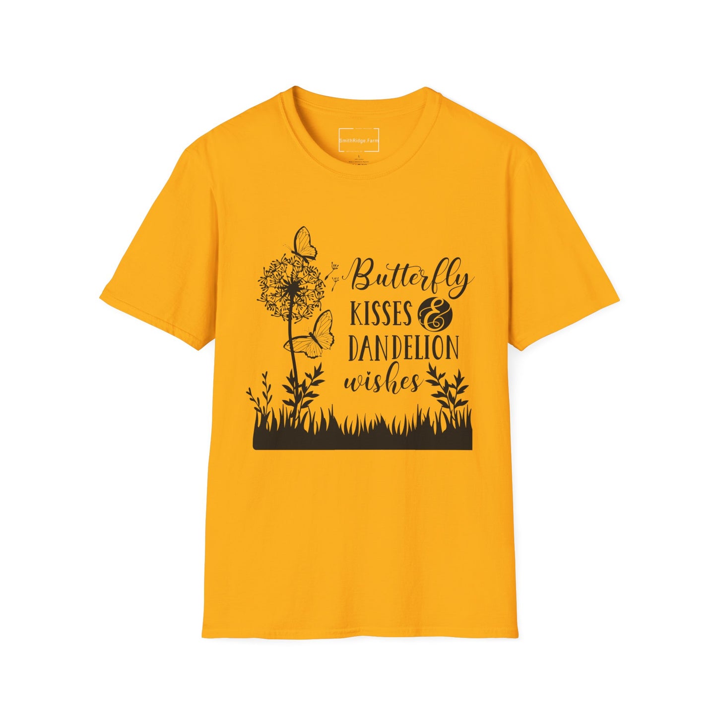 BUTTERFLY KISSES AND DANDELION WISHES. Cotton, Short Sleeve, Crew Neck Tee.