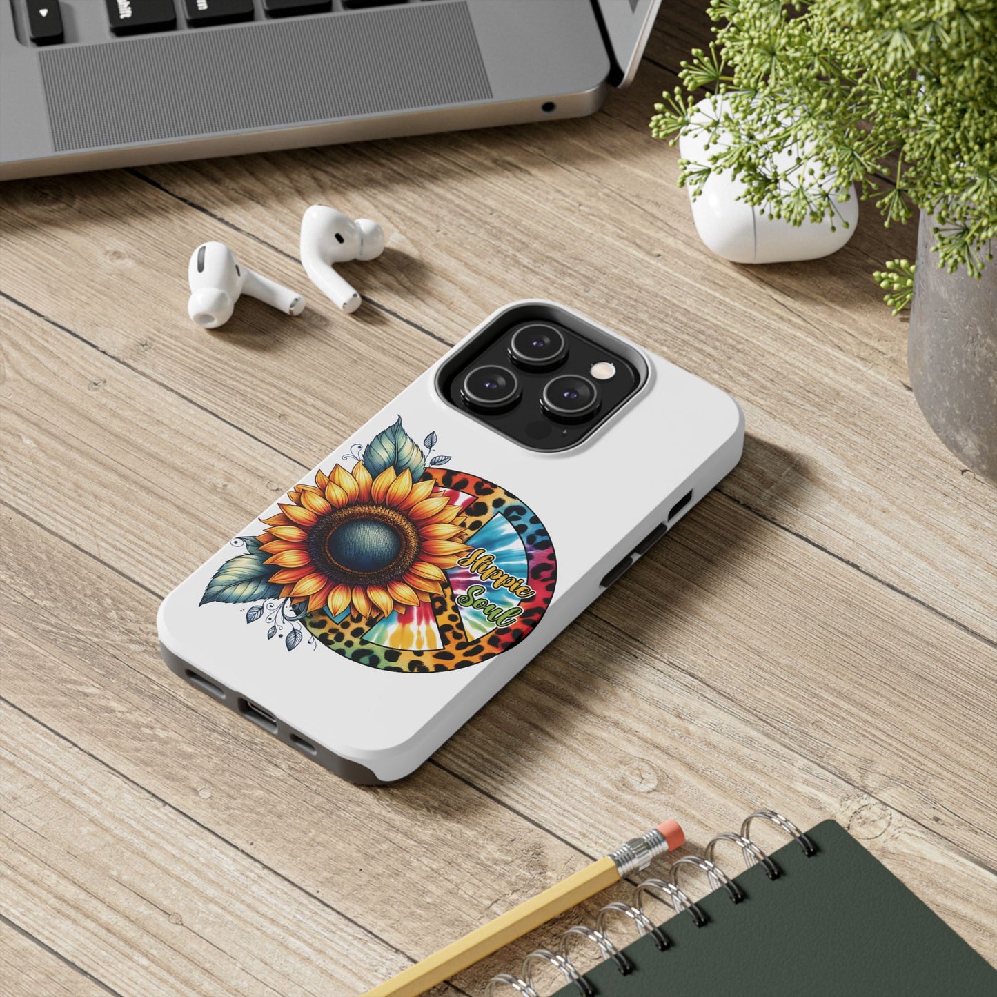 HIPPIE SOUL, SUNFLOWER, PEACE SYMBOL. Tough Phone Case.