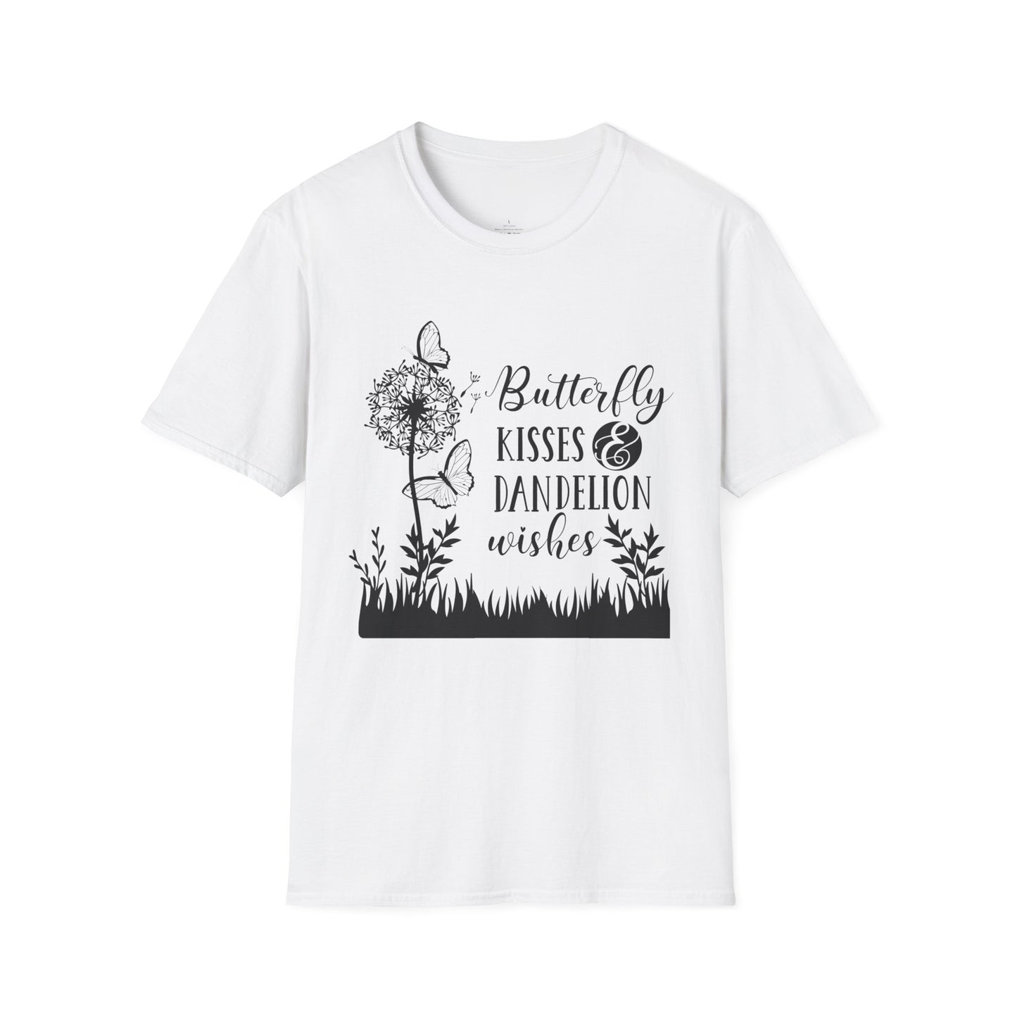 BUTTERFLY KISSES AND DANDELION WISHES. Cotton, Short Sleeve, Crew Neck Tee.