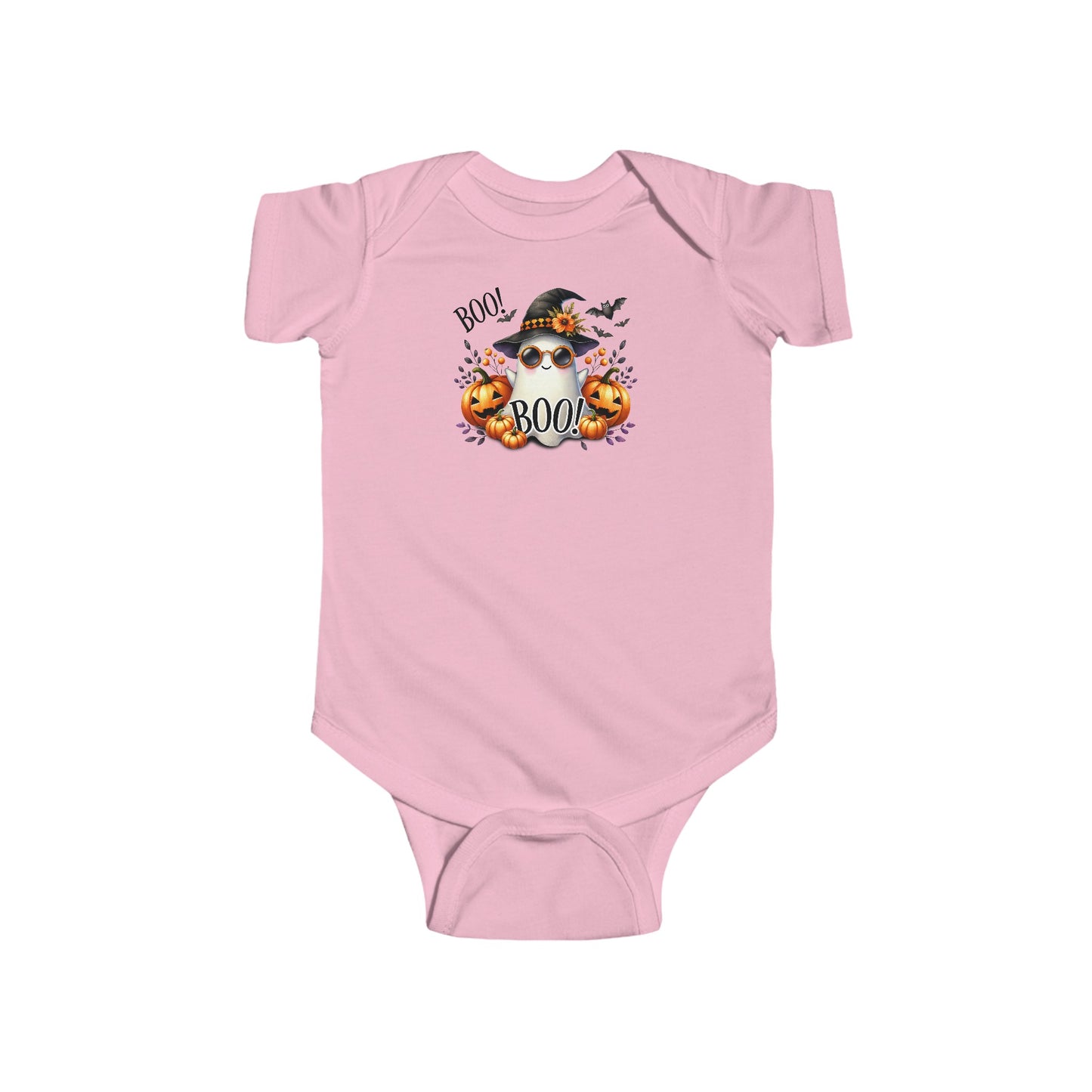 CUTE GHOST and PUMPKINS, TRICK OR TREAT, HALLOWEEN. Infant Fine Jersey Bodysuit in Light Colors.