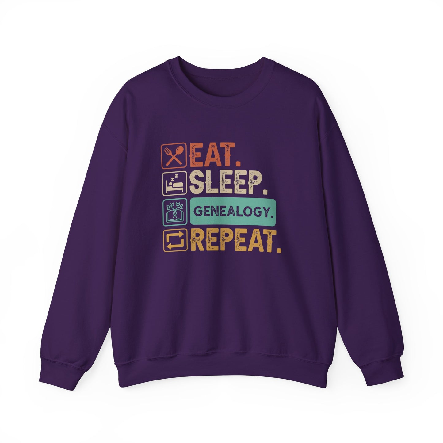 EAT. SLEEP. GENEALOGY. REPEAT. Unisex Heavy Blend Crewneck Sweatshirt.