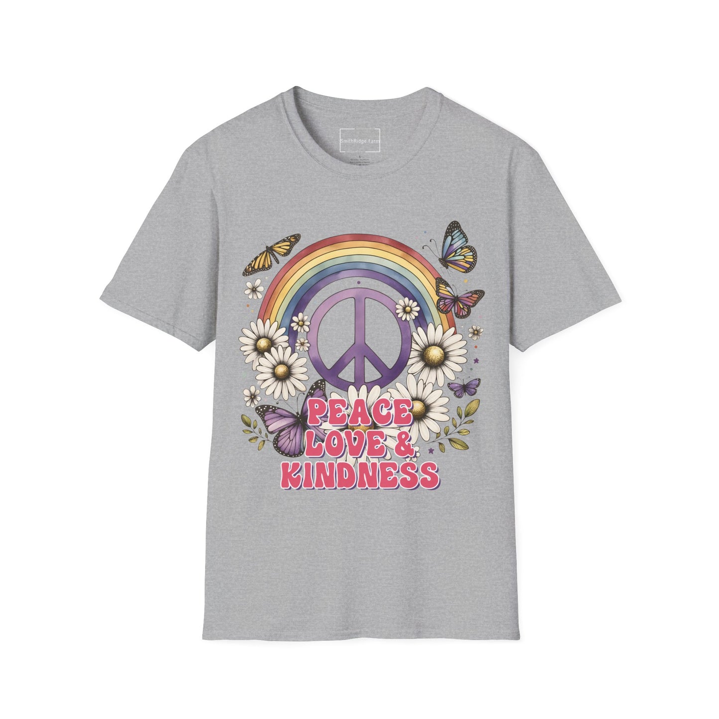 PEACE, LOVE, AND KINDNESS. Cotton, Short Sleeve, Crew Neck Tee.