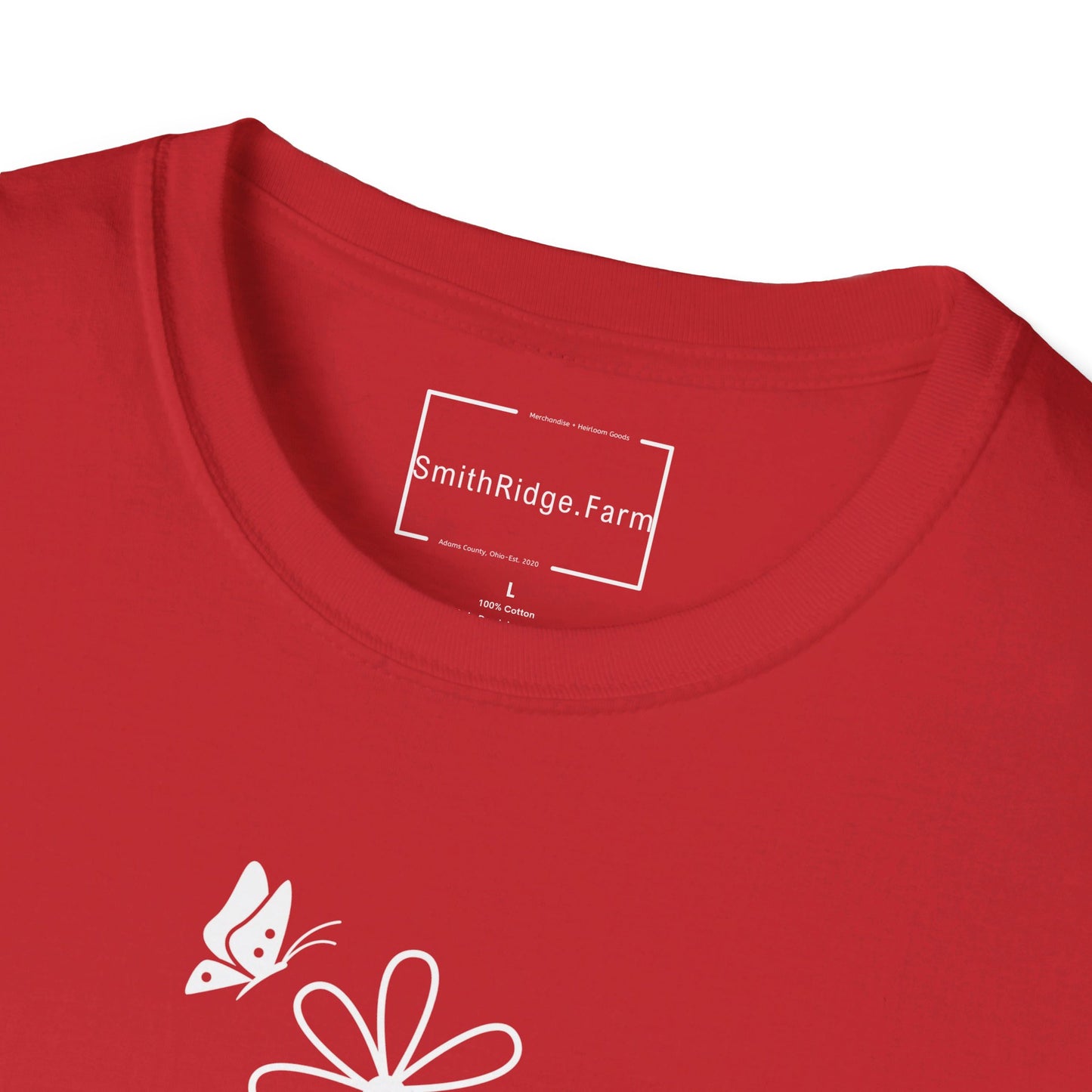 FAITH, HOPE, LOVE, FLOWERS. Cotton, Short Sleeve, Crew Neck Tee in Dark Colors.