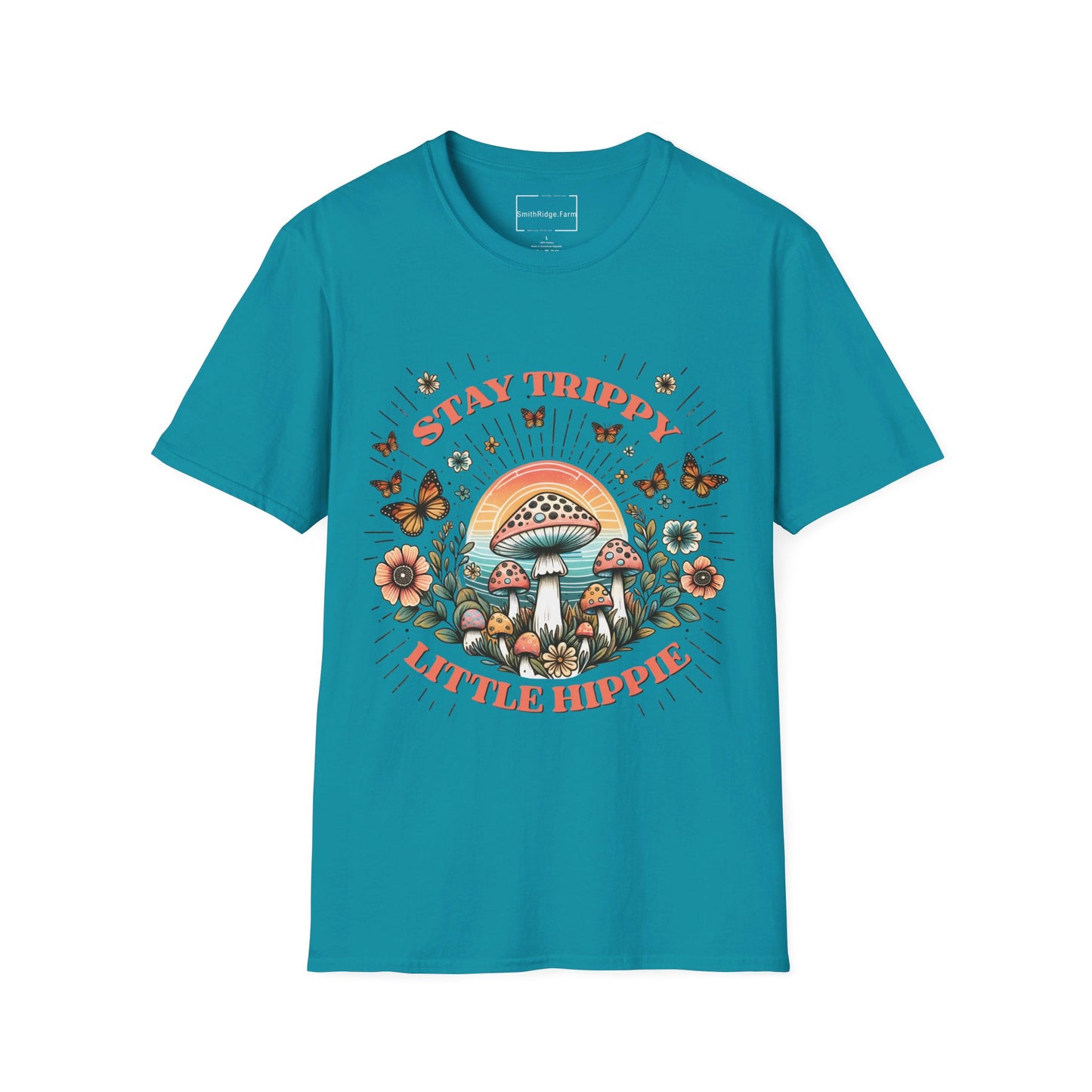 STAY TRIPPY LITTLE HIPPIE. Cotton, Short Sleeve, Crew Neck Tee.