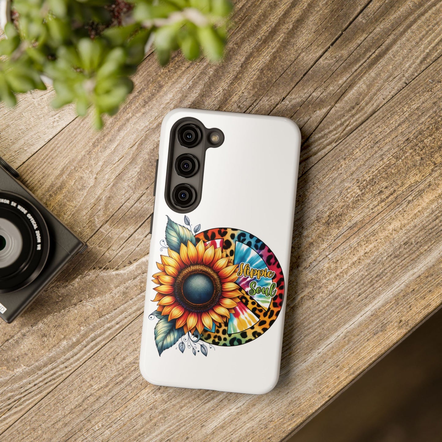 HIPPIE SOUL, SUNFLOWER, PEACE SYMBOL. Tough Phone Case.