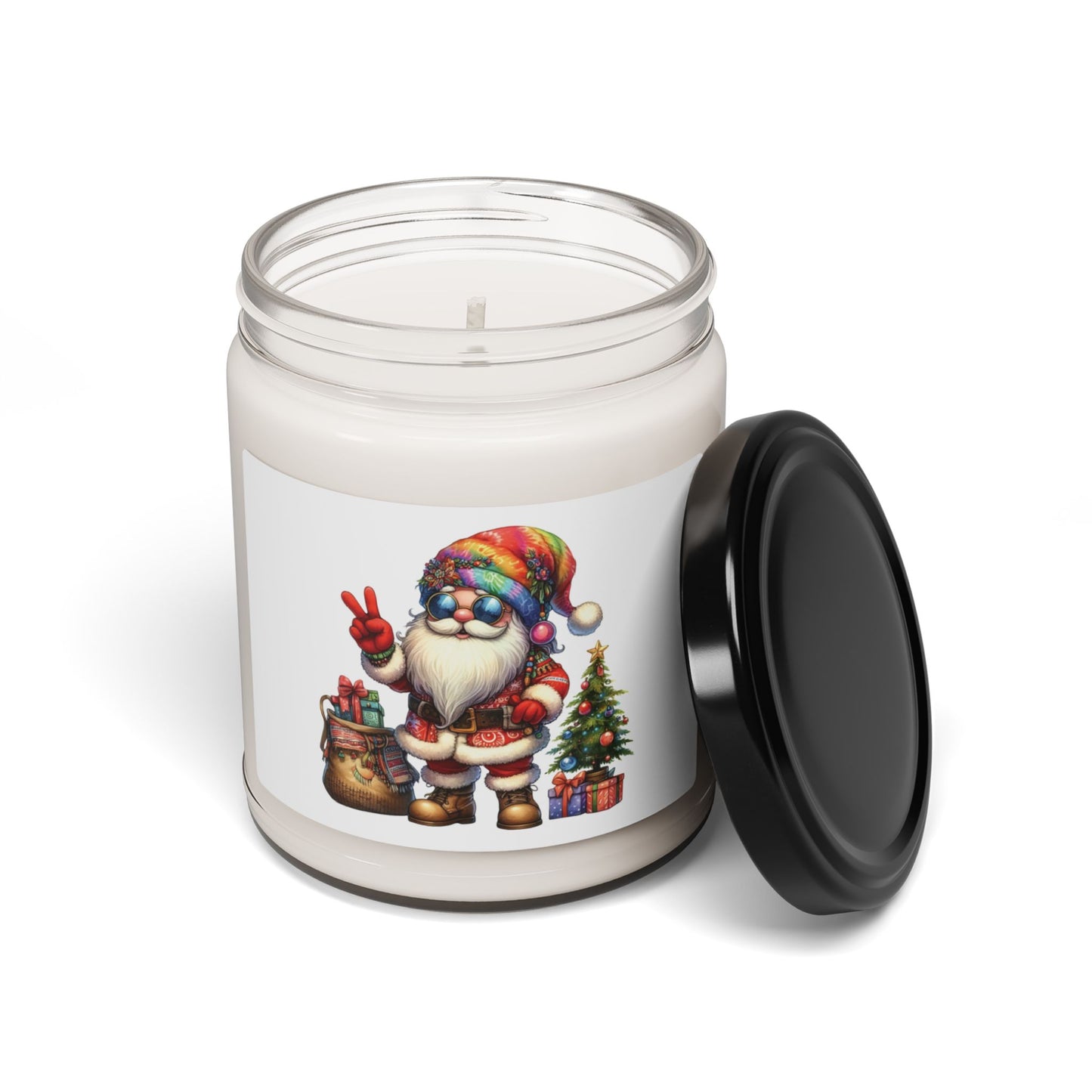 SANTA, CHRISTMAS GNOME. HIPPIE GNOME. Soy Candle in 9oz Glass Jar, Scented or Unscented.