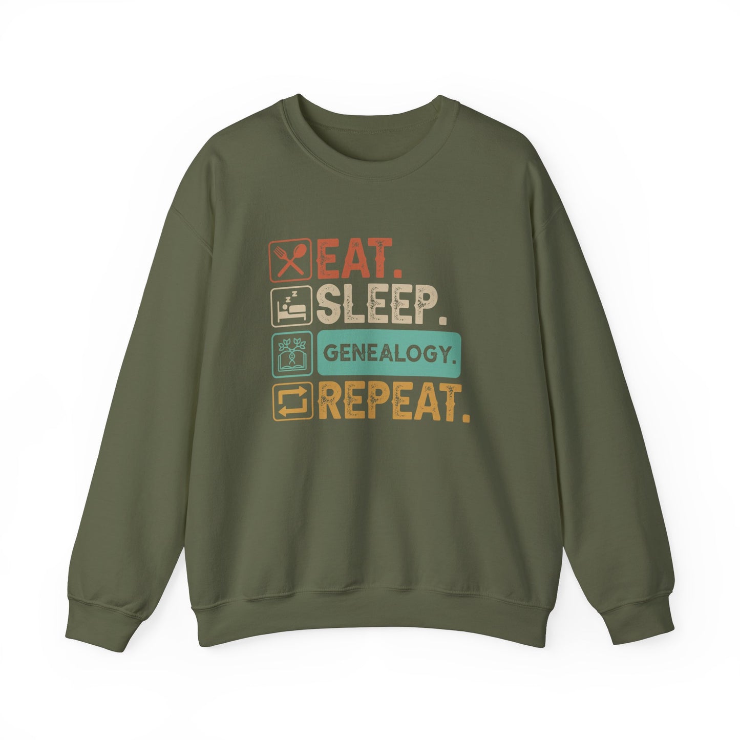EAT. SLEEP. GENEALOGY. REPEAT. Unisex Heavy Blend Crewneck Sweatshirt.