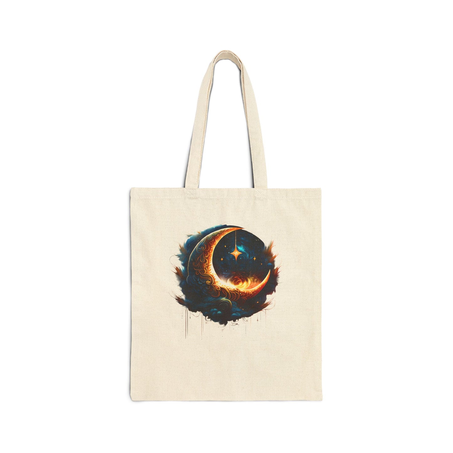 CELESTIAL, MYSTICAL MOON. Cotton Canvas Tote Bag in Natural.