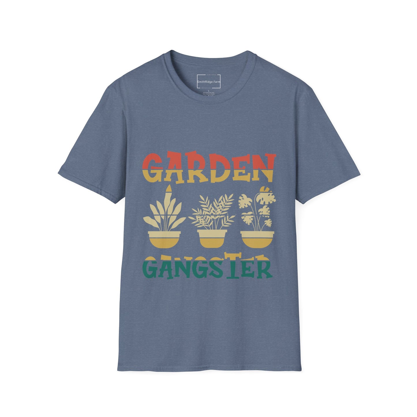 GARDEN GANGSTER. GARDENING HUMOR. Cotton, Short Sleeve, Crew Neck Tee.