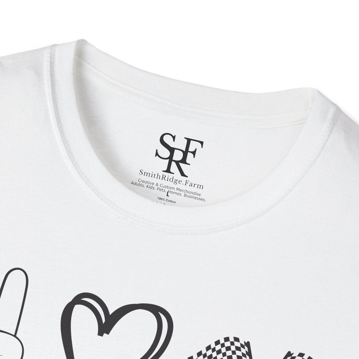 PEACE, LOVE, RACING. Cotton, Short Sleeve, Crew Neck T-Shirt