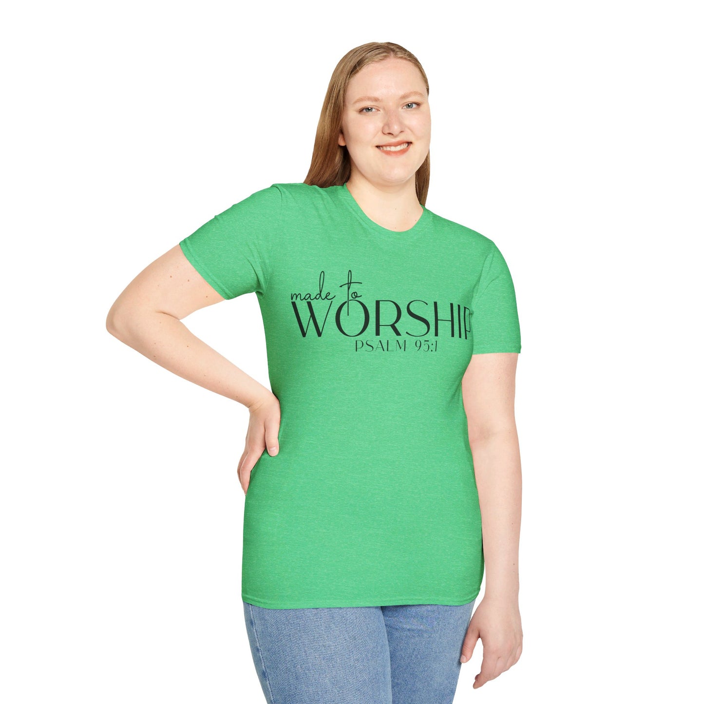 MADE TO WORSHIP PSALM 95:1. Cotton, Short Sleeve, Crew Neck Tee.