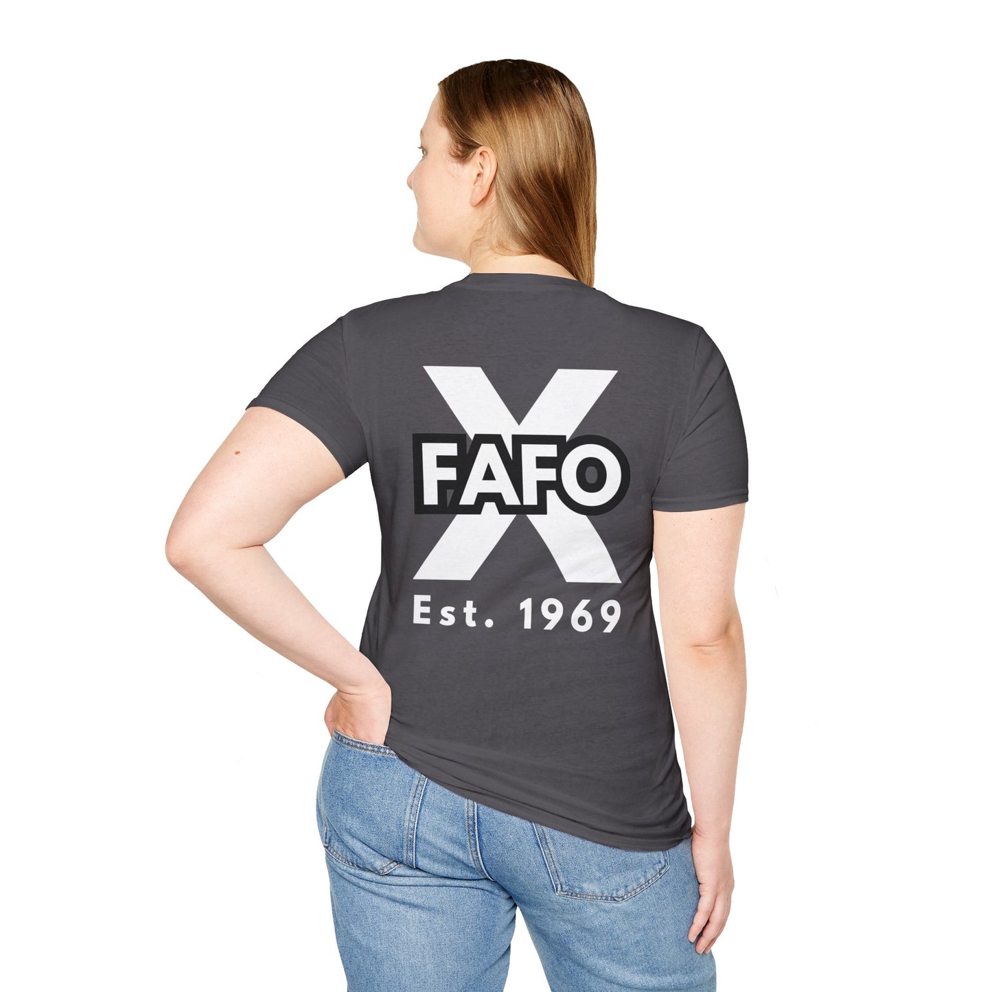 GEN X, THE FAFO CREW, Est 1969. Cotton, Short Sleeve, Crew Neck Tee in Dark Colors.