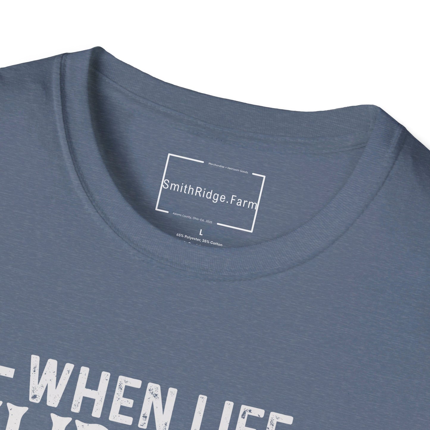 WHEN LIFE THROWS YOU A CURVE, LEAN INTO IT. MOTORCYCLE HUMOR. Cotton, Short Sleeve, Crew Neck Tee.