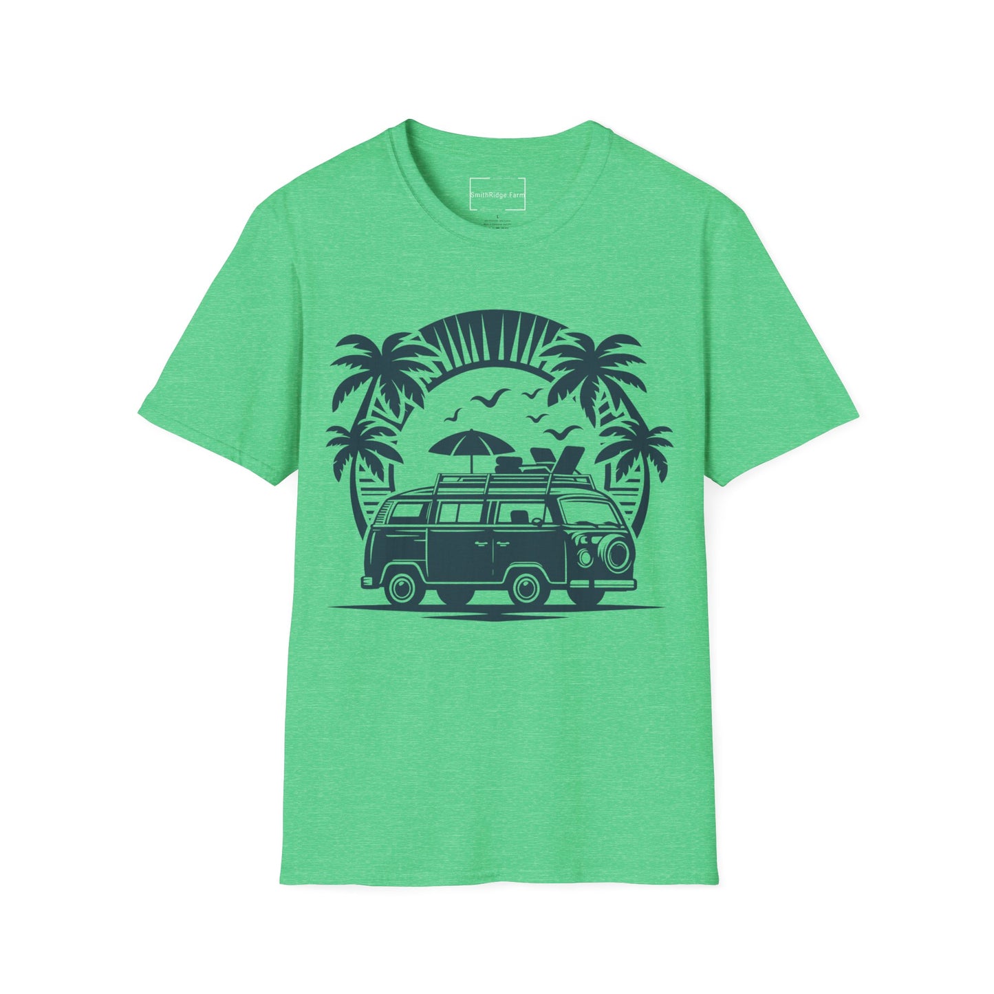 VINTAGE VOLKSWAGON ON THE BEACH. Cotton, Short Sleeve, Crew Neck Tee.