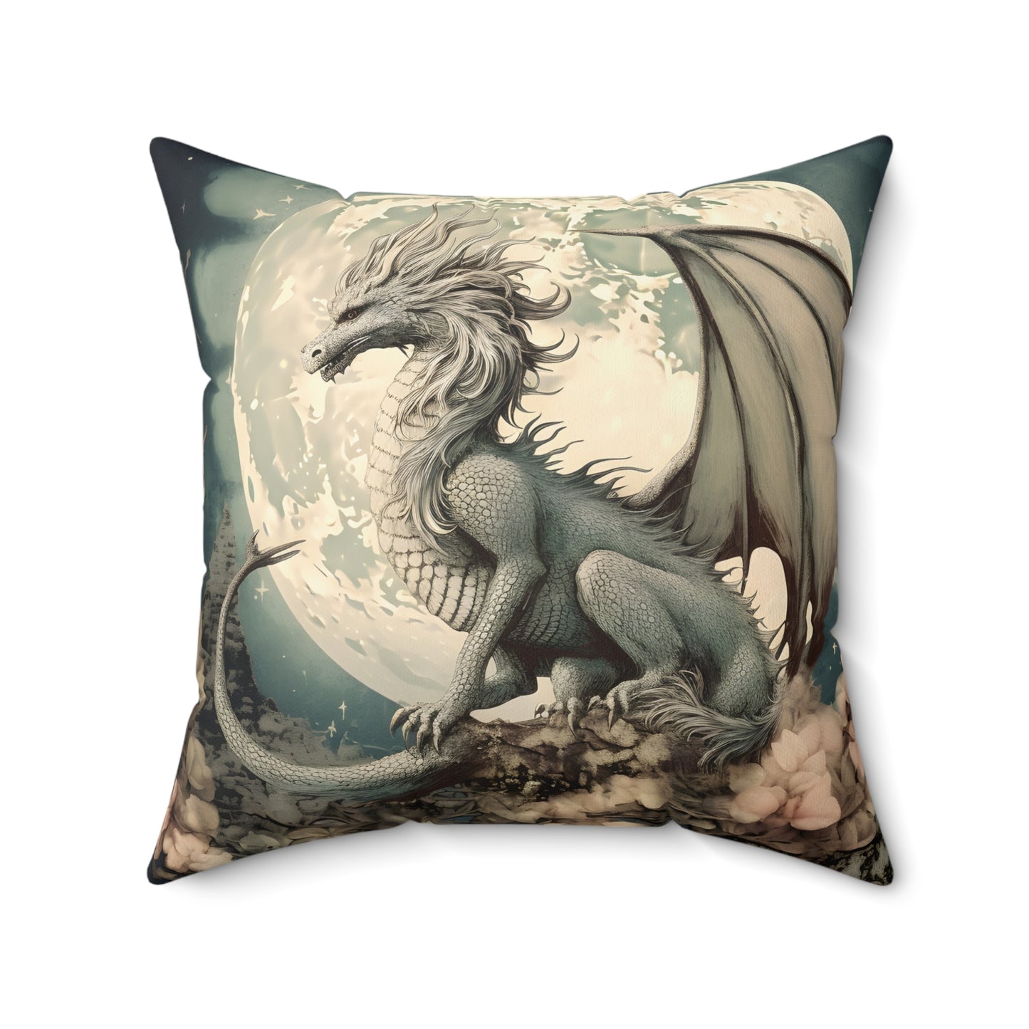PROTECTIVE DRAGON, FULL MOON. MOON LOVER. DRAGON LOVER. Throw Pillow in Four Sizes.