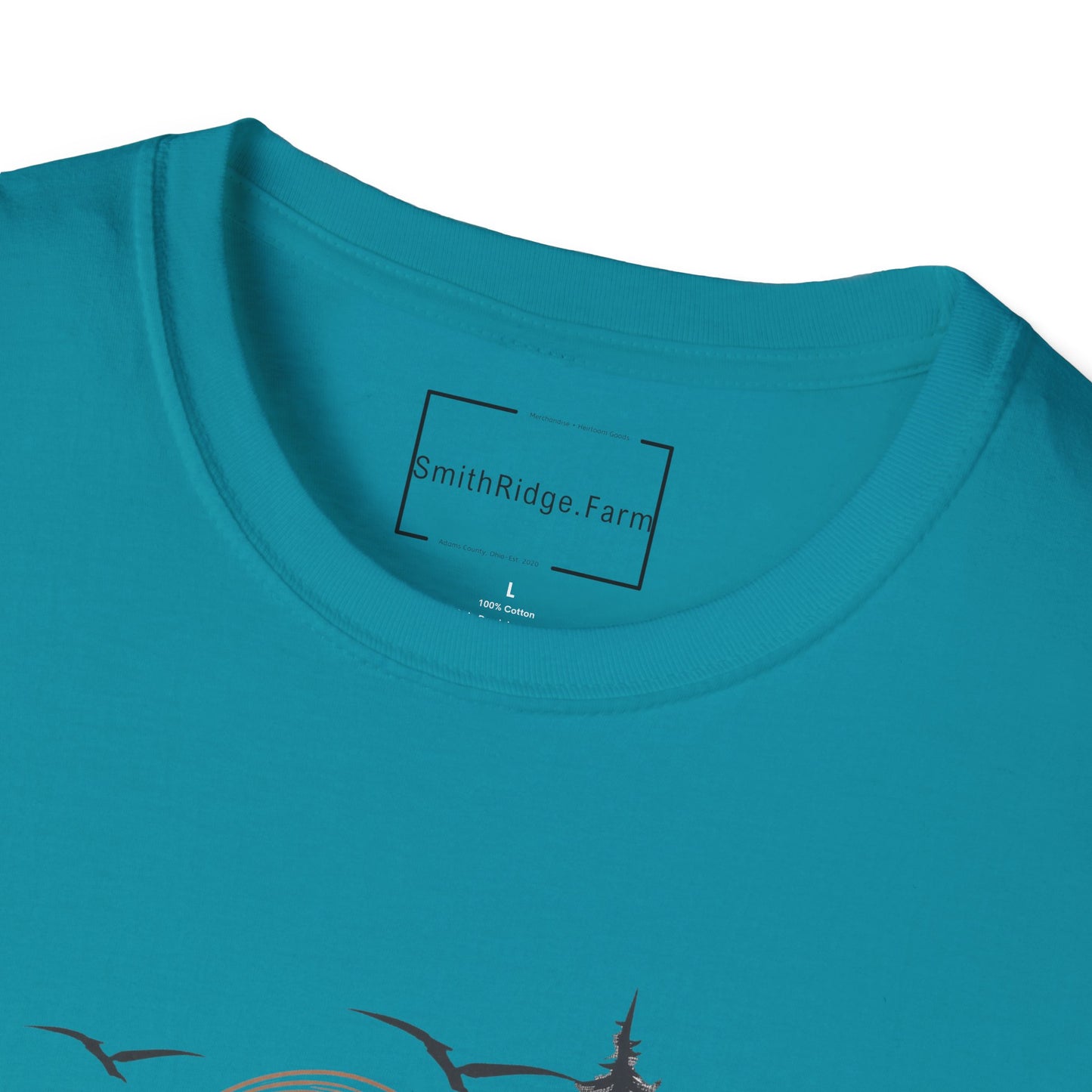 LIFE IS BETTER AROUND HERE. CABIN IN THE WOODS. Cotton, Short Sleeve, Crew Neck Tee.