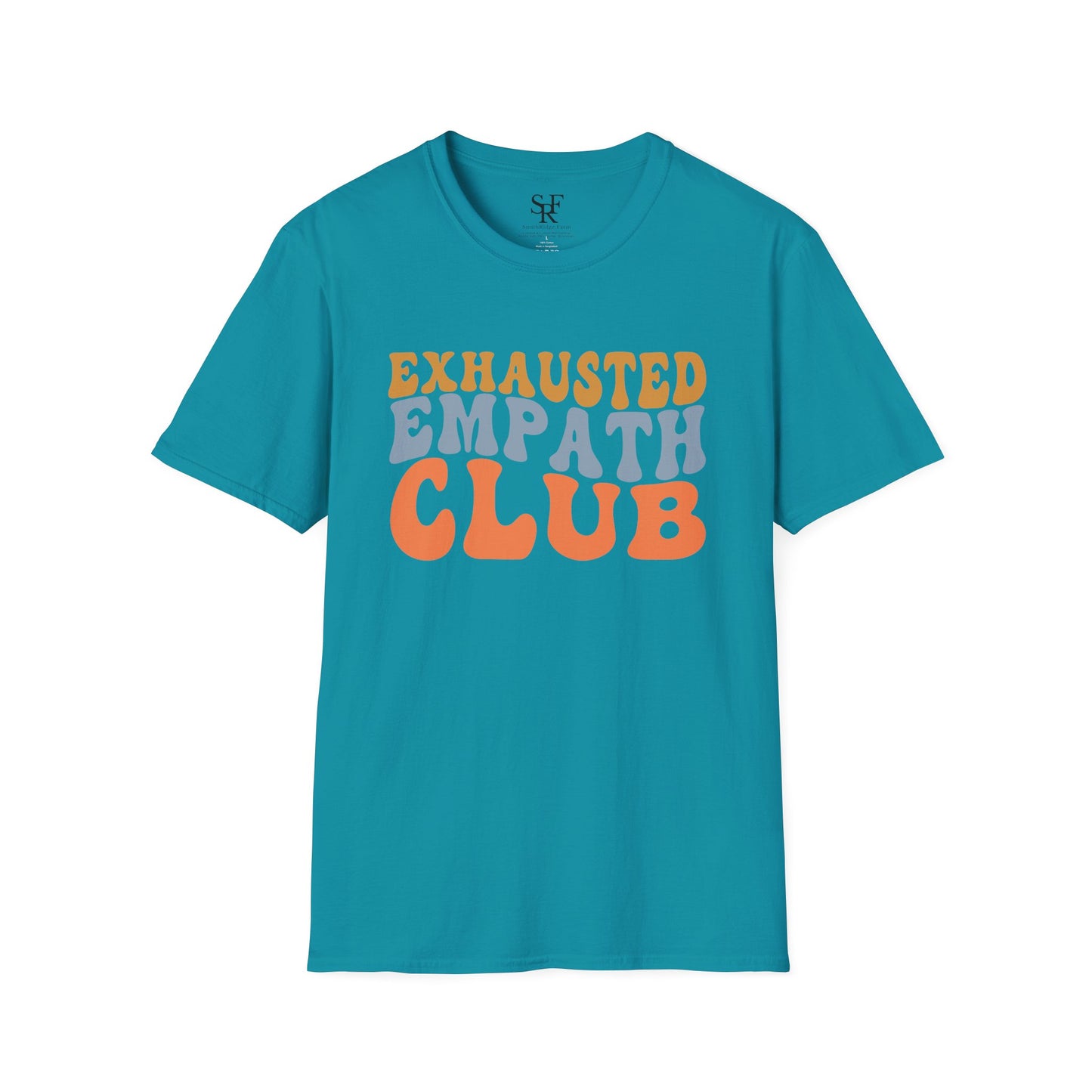 EXHAUSTED EMPATH CLUB. Empath Humor. Cotton, Short Sleeve, Crew Neck T-Shirt