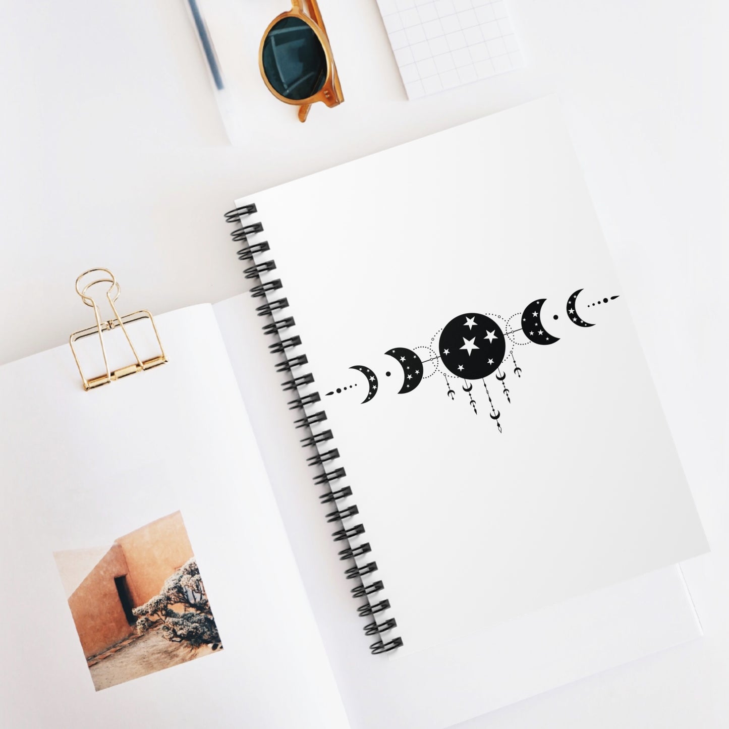 MYSTIC MOON, CELESTIAL MOON PHASE. Spiral Notebook, Ruled Line, Diary, Journal.
