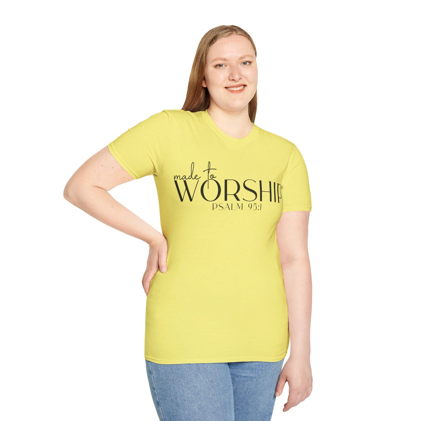 MADE TO WORSHIP PSALM 95:1. Cotton, Short Sleeve, Crew Neck Tee.